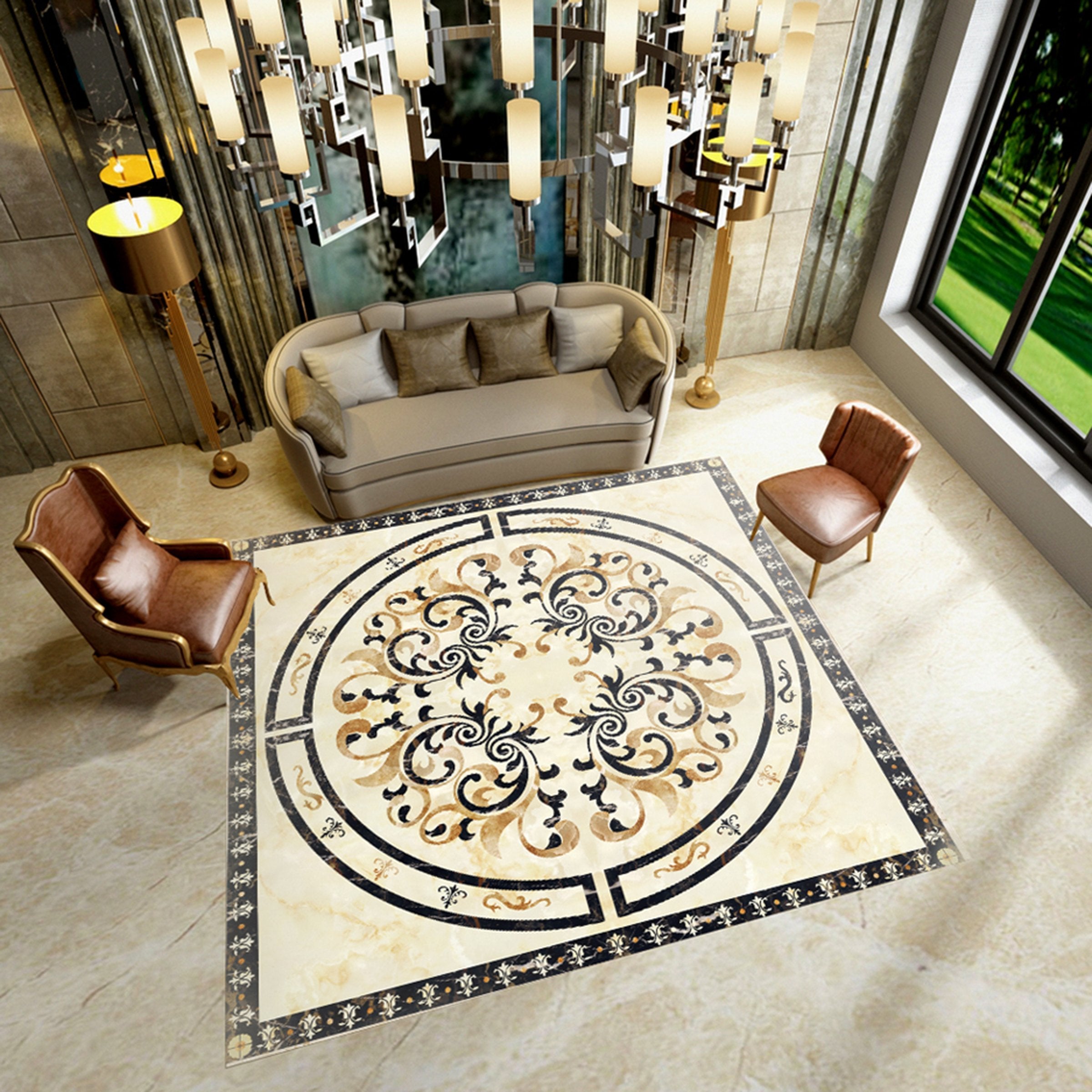 3D Round Black Pattern WG357 Floor Mural Wallpaper AJ Wallpaper 2