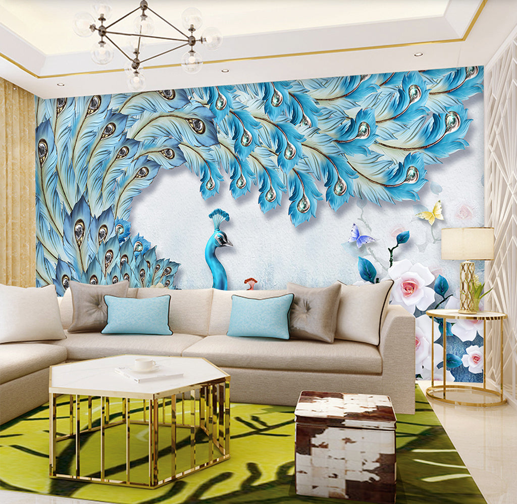 3D Peacock Flower WG255 Wall Murals
