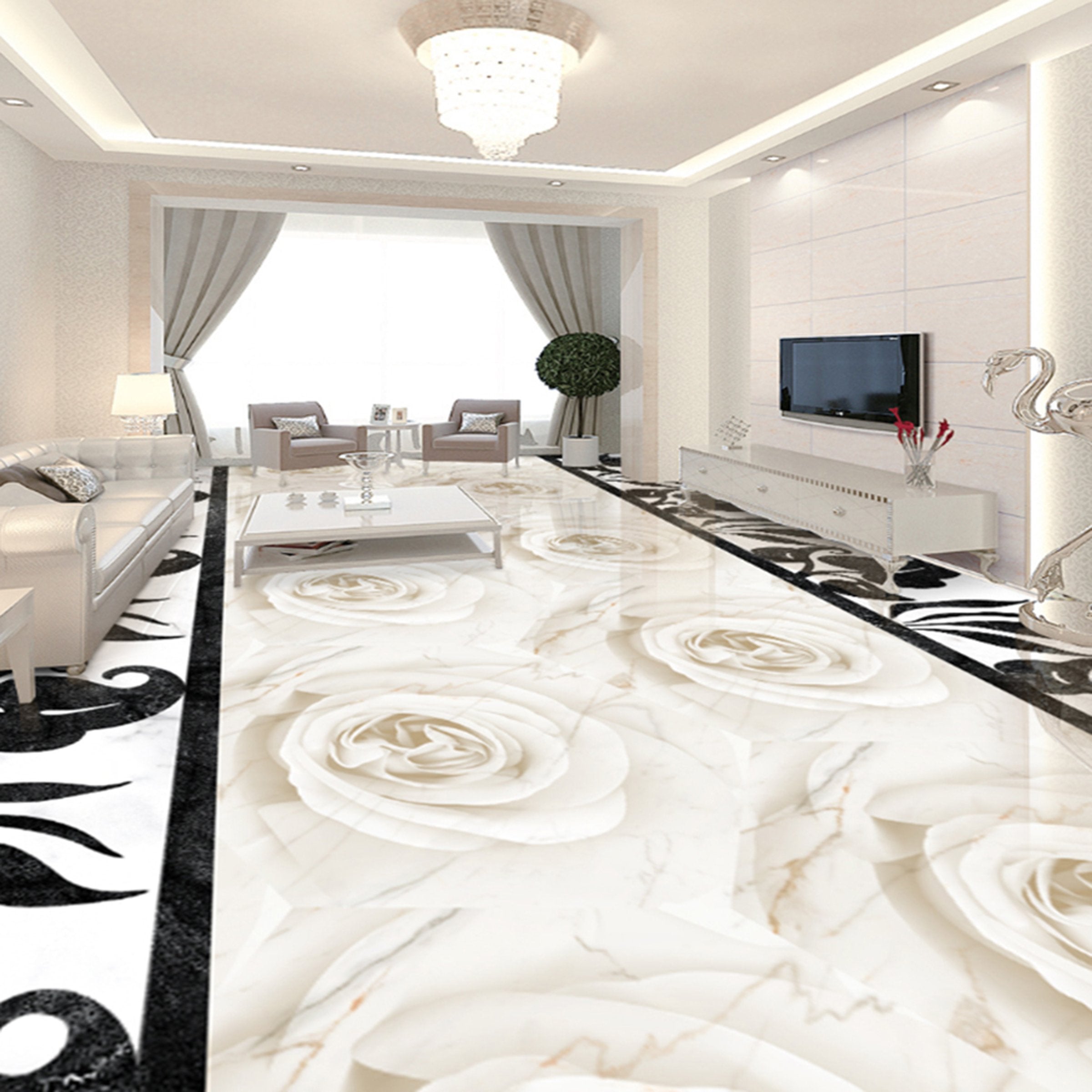 3D White Flowers WG115 Floor Mural Wallpaper AJ Wallpaper 2