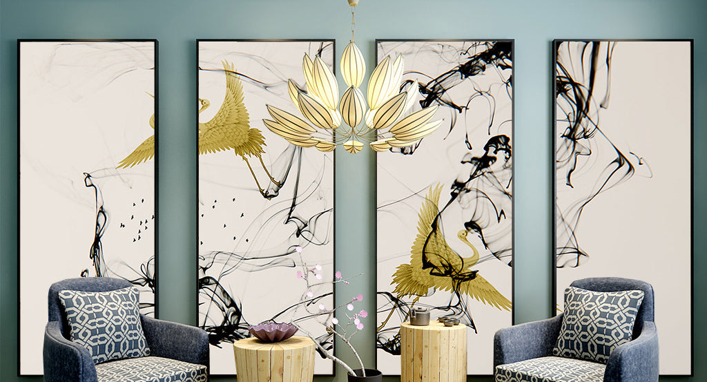 3D Gold Crane WG084 Wall Murals