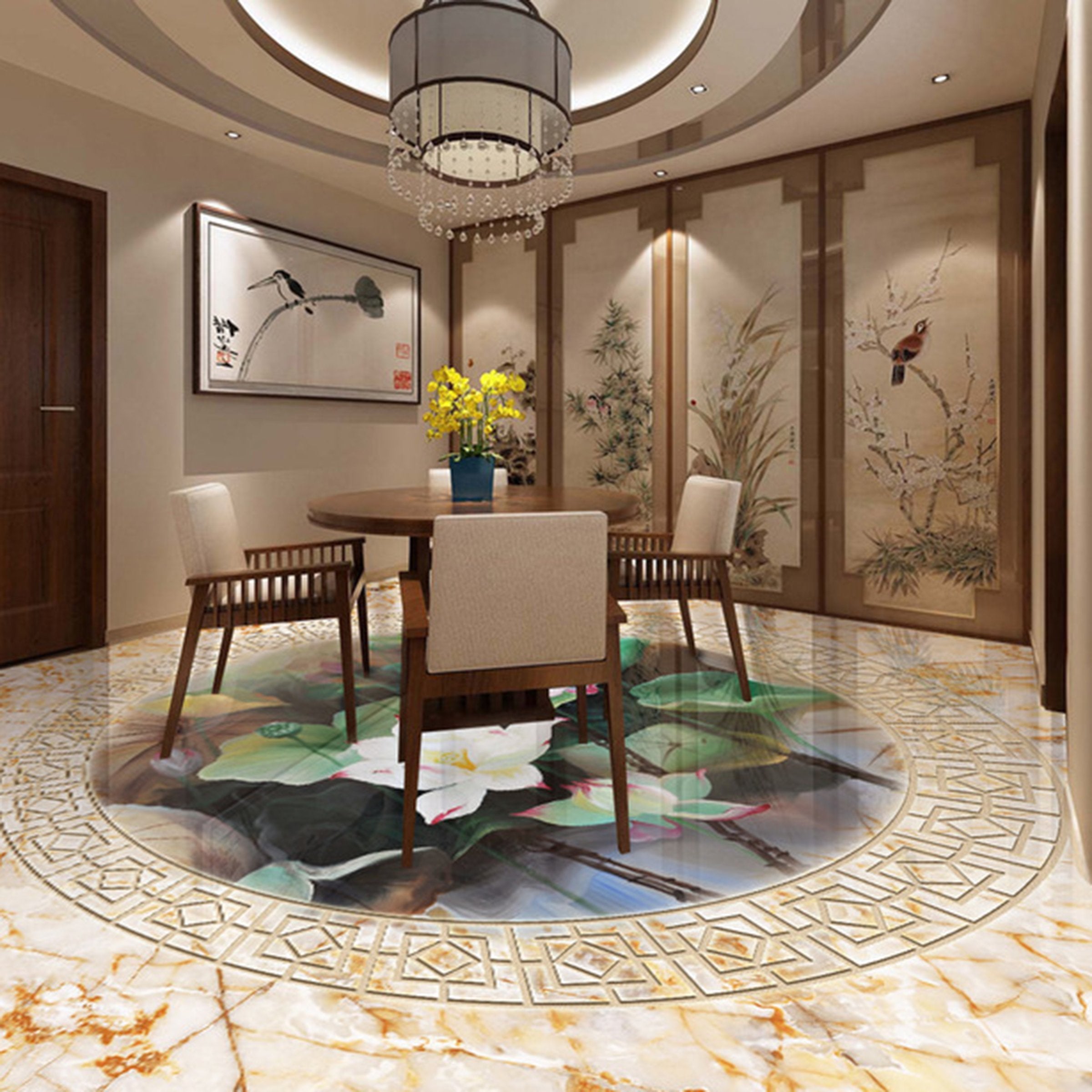 3D Lotus WG157 Floor Mural Wallpaper AJ Wallpaper 2