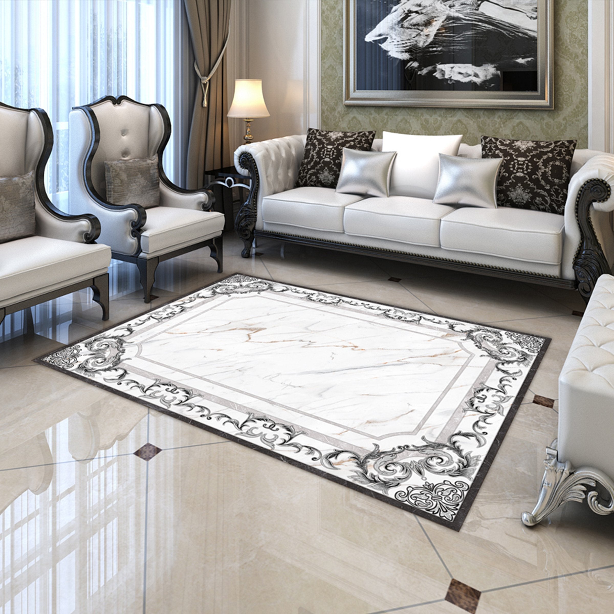 3D Black Pattern WG711 Floor Mural Wallpaper AJ Wallpaper 2