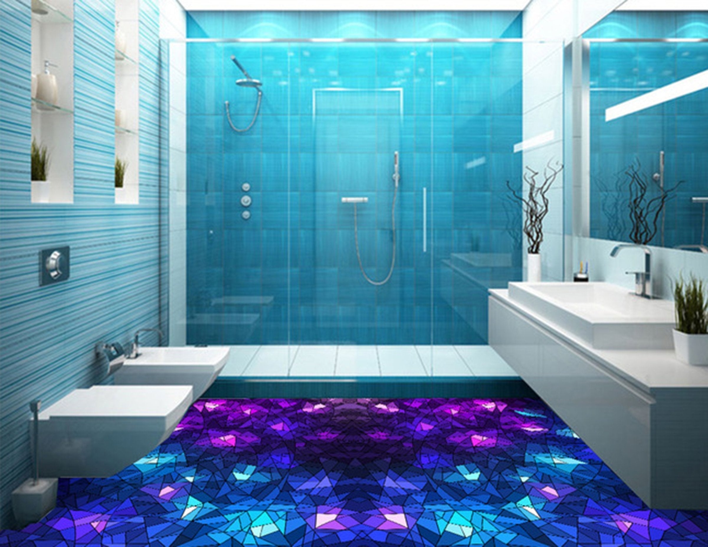 3D Blue Geometric Pattern WG013 Floor Mural Wallpaper AJ Wallpaper 2
