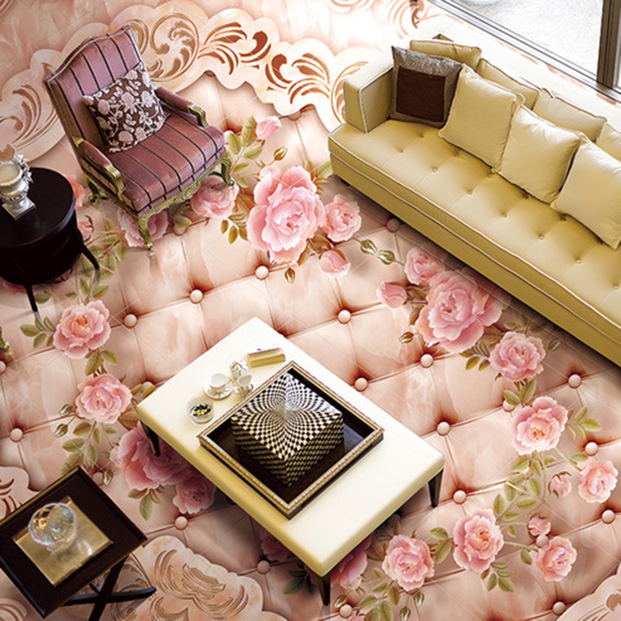 3D Pink Rose WG277 Floor Mural Wallpaper AJ Wallpaper 2