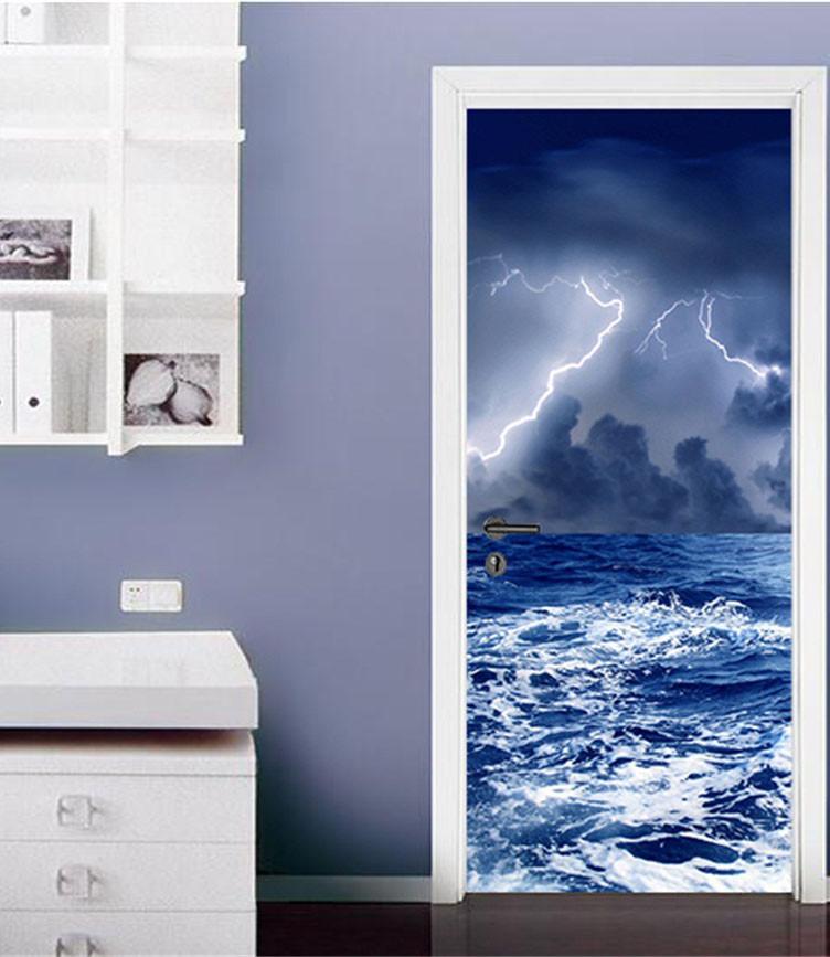 3D thunder night door sea mural Wallpaper AJ Wallpaper