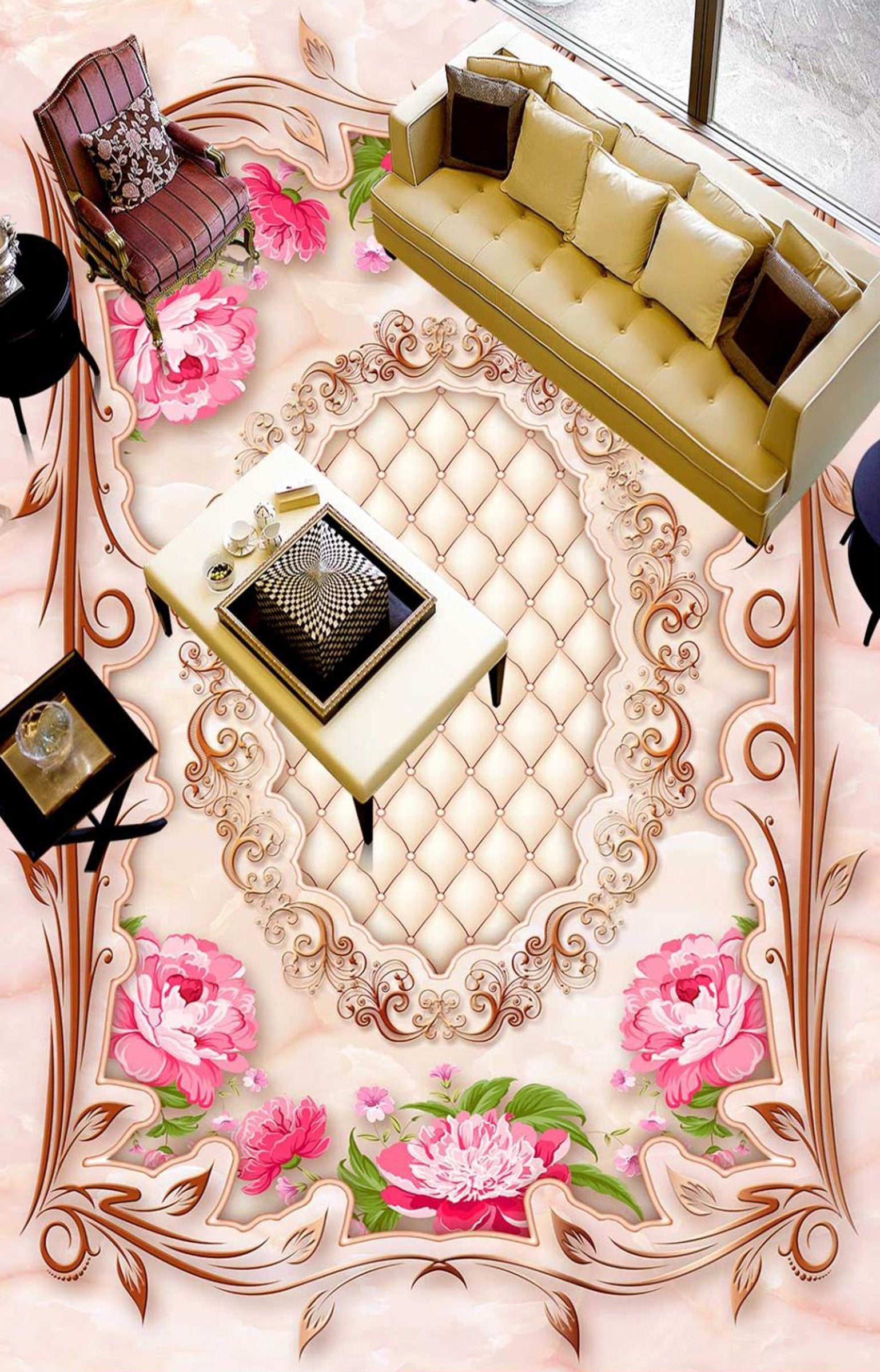 3D Pink Flowers WG064 Floor Mural Wallpaper AJ Wallpaper 2