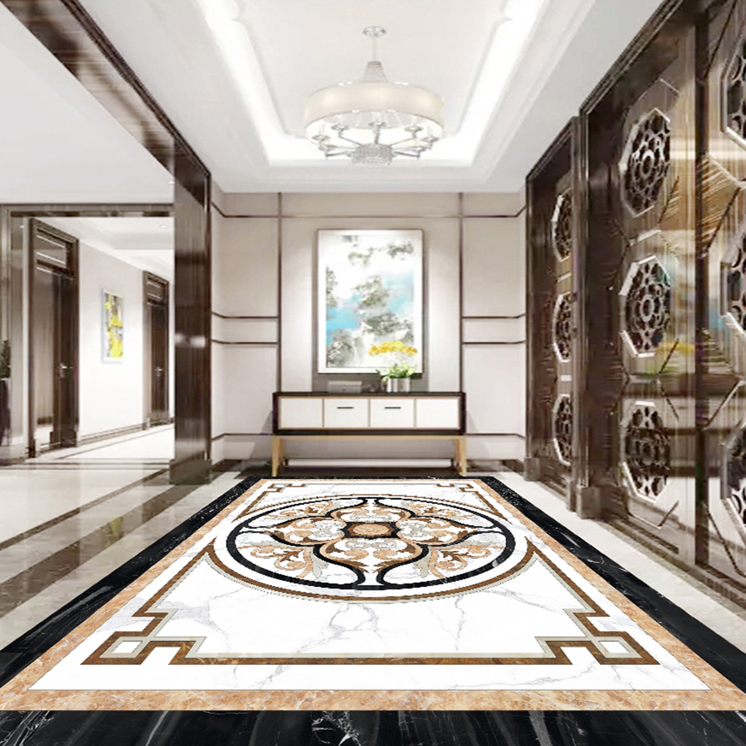 3D Black Orange Pattern WG729 Floor Mural Wallpaper AJ Wallpaper 2