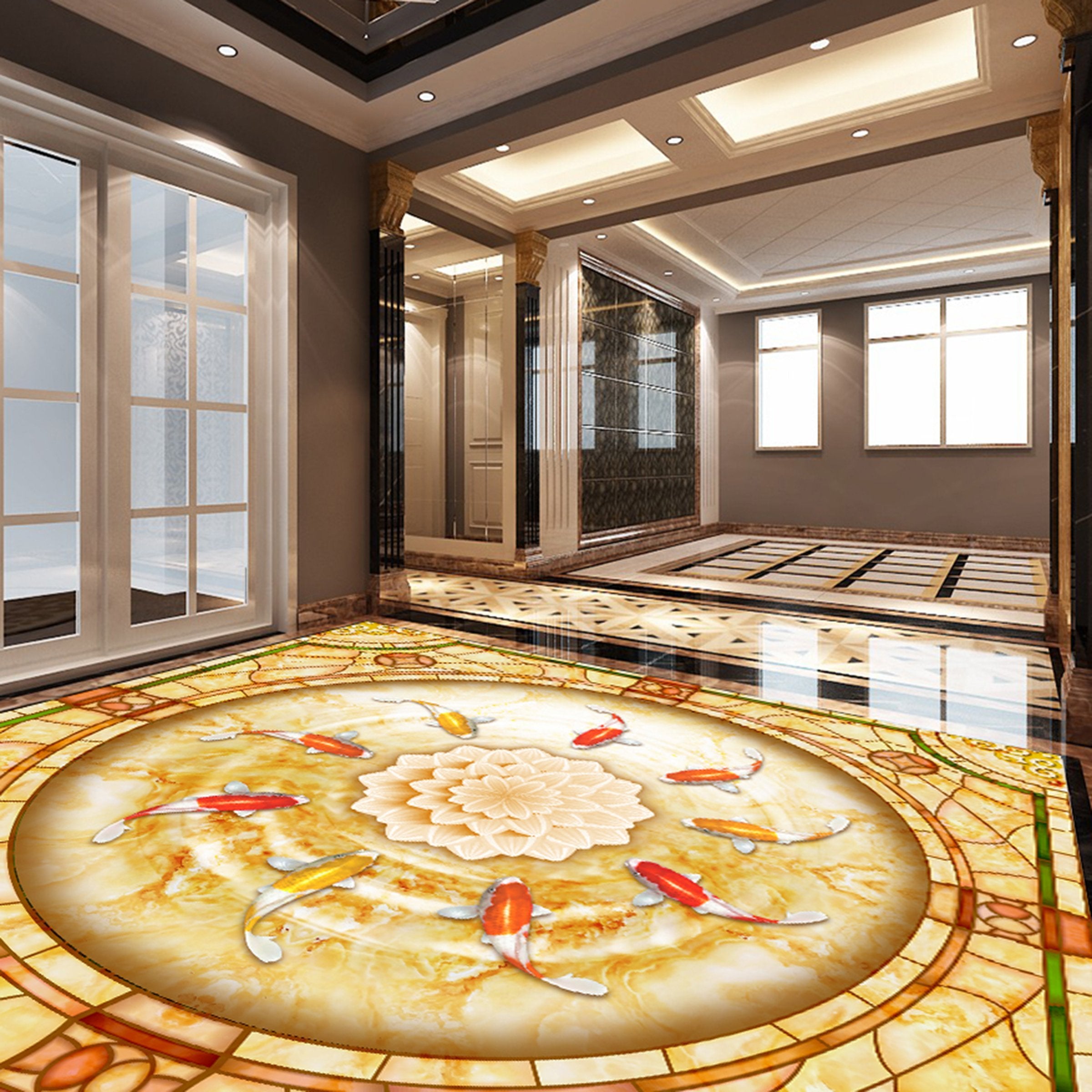3D Flower Goldfish WG276 Floor Mural Wallpaper AJ Wallpaper 2
