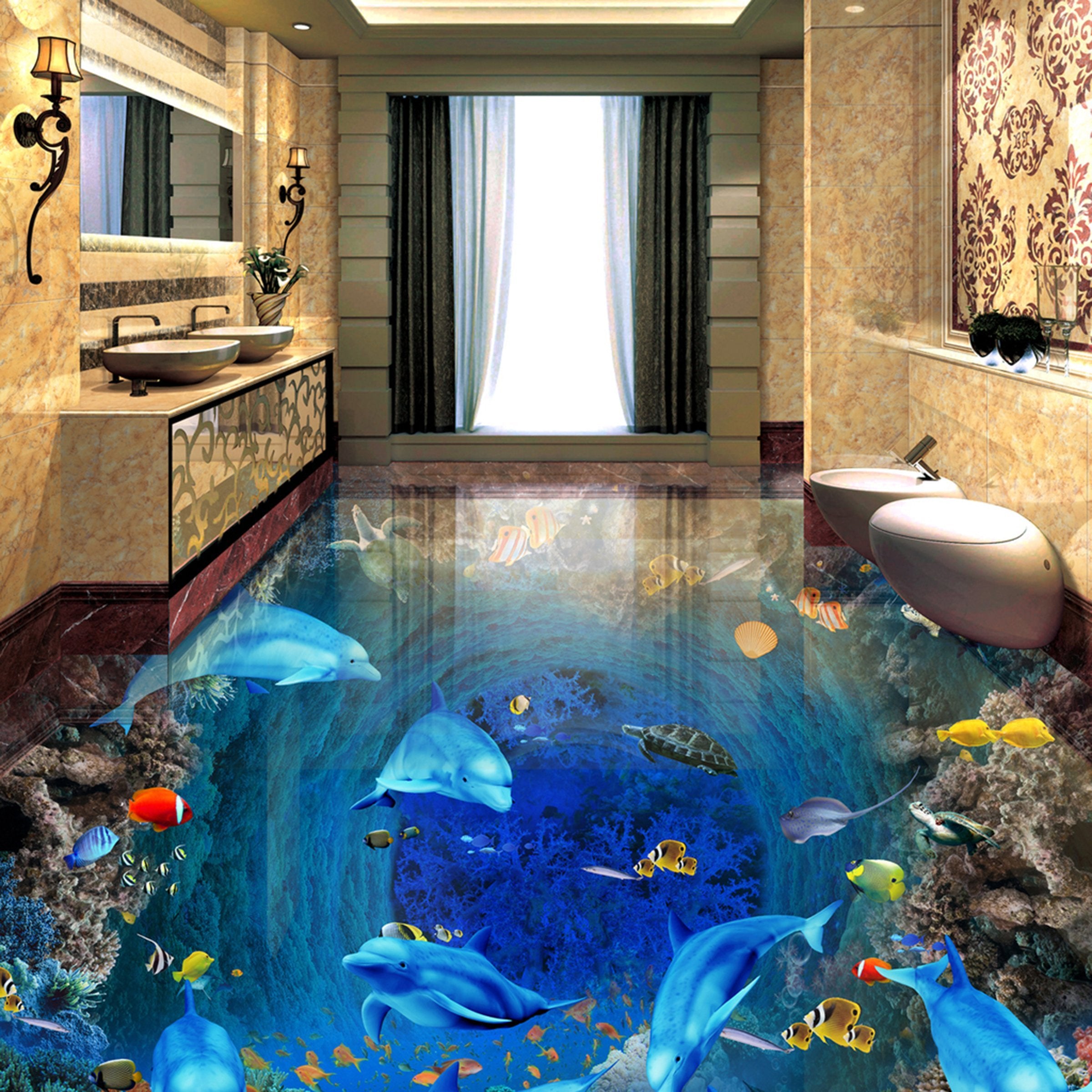 3D Cute Dolphin WG601 Floor Mural Wallpaper AJ Wallpaper 2