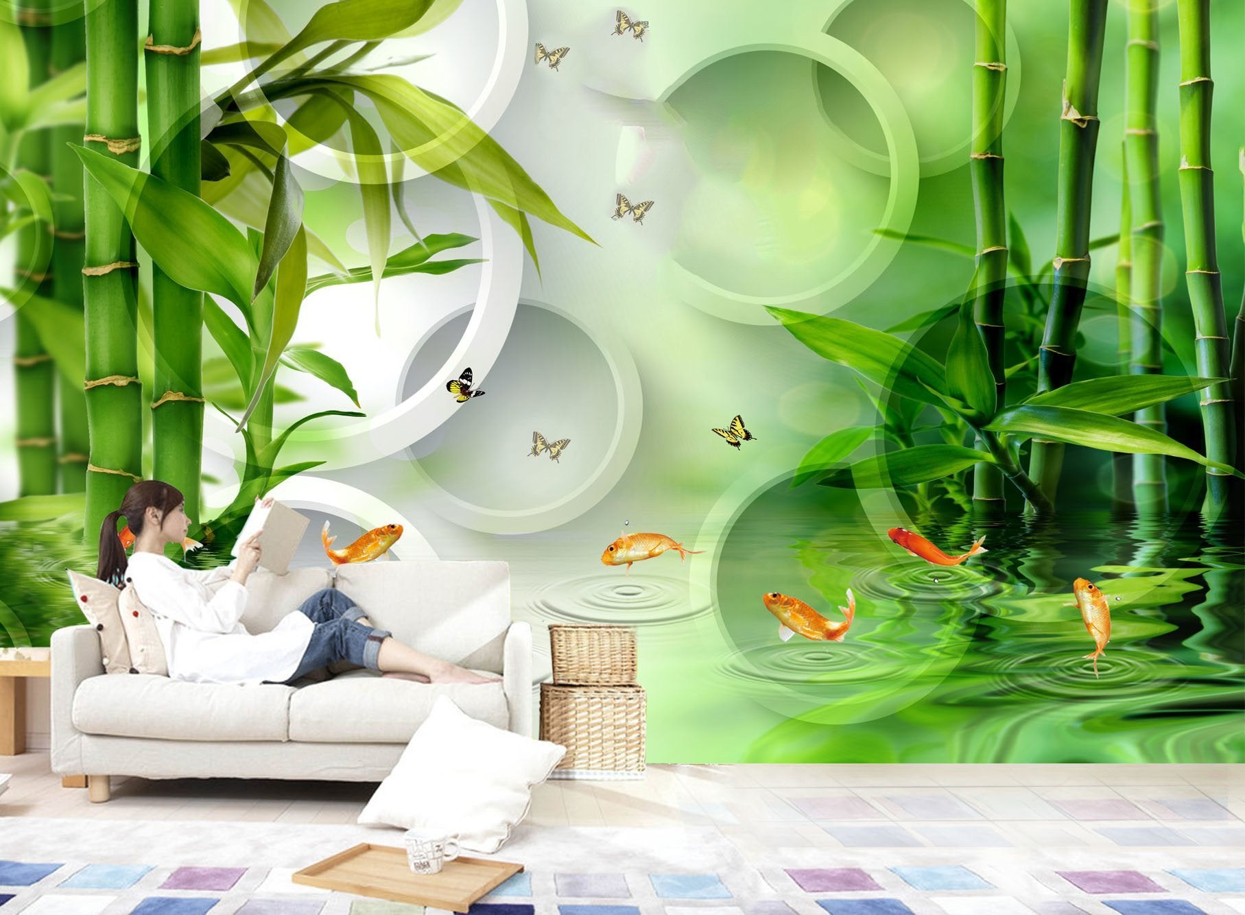 3D Bamboo Forest Fish 284 Wallpaper AJ Wallpaper