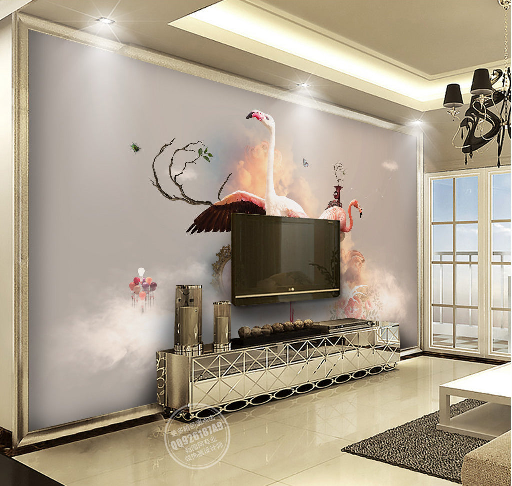 3D Flamingo Fog WG276 Wall Murals