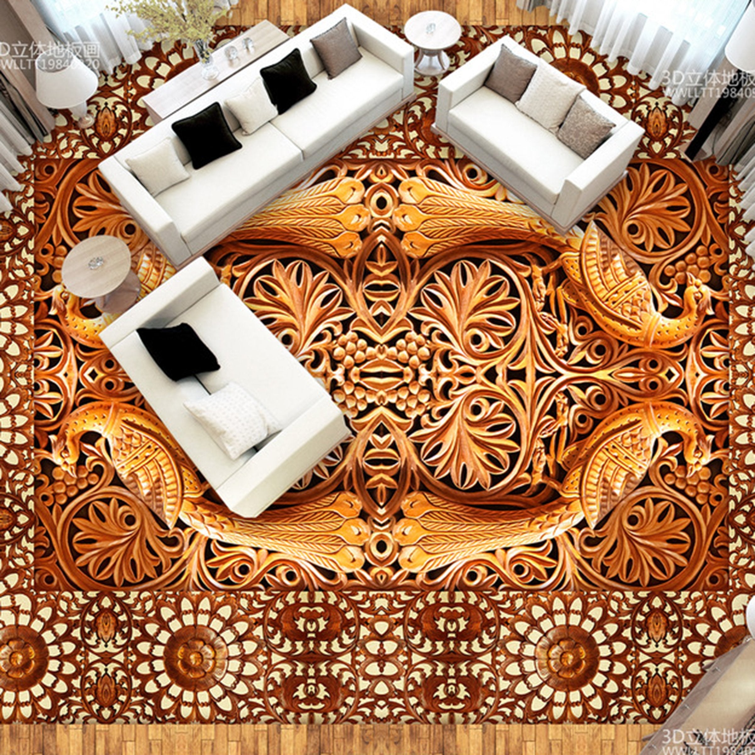 3D Golden Lace WG269 Floor Mural Wallpaper AJ Wallpaper 2
