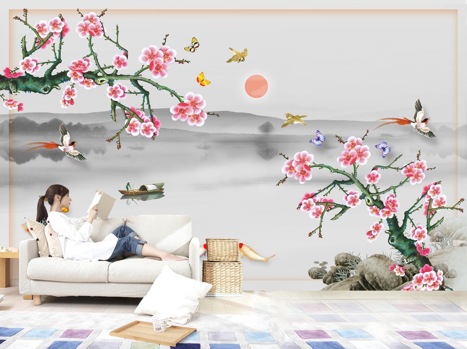 3D Butterfly Fisherman 293 Wallpaper AJ Wallpaper