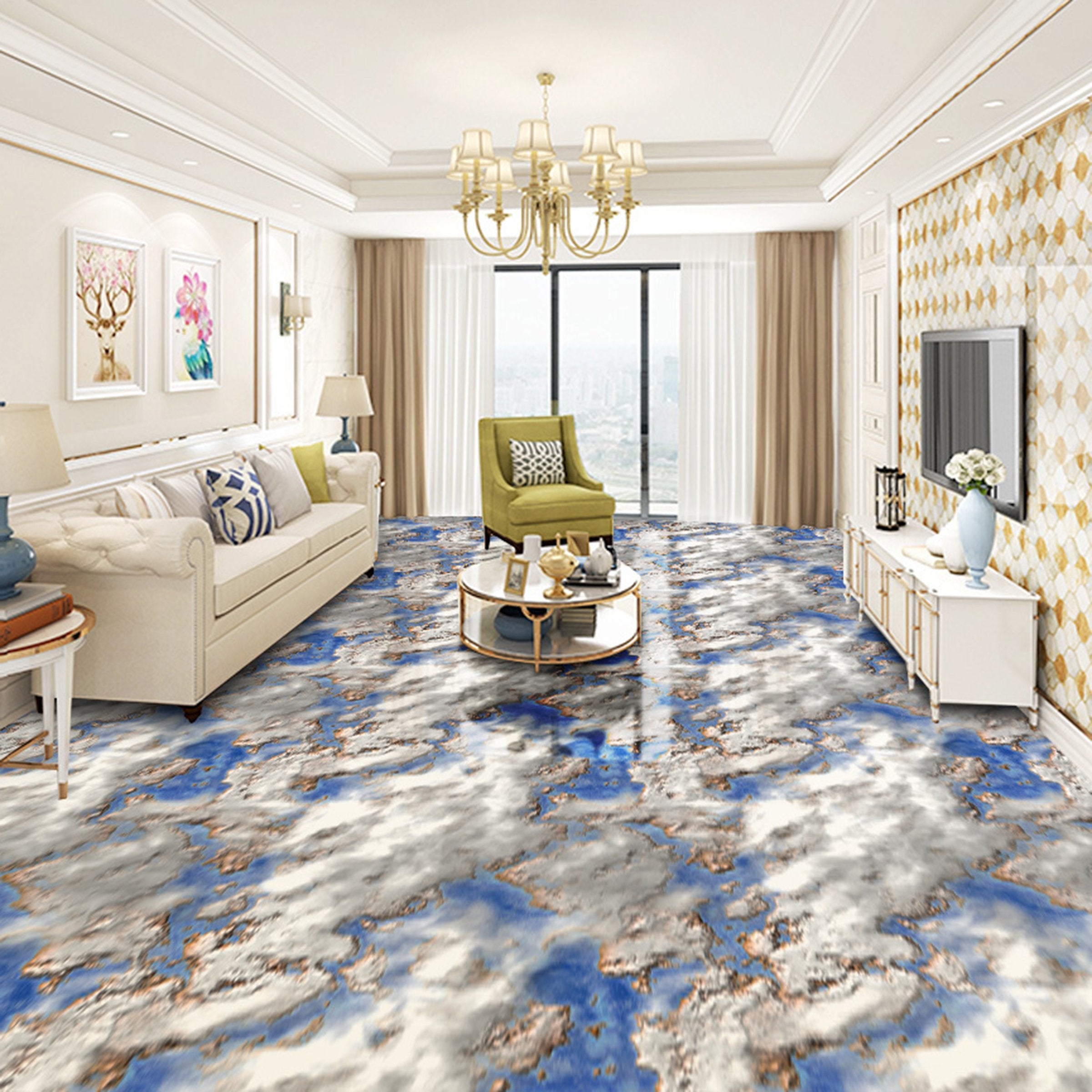 3D Blue And White Stripes WG663 Floor Mural Wallpaper AJ Wallpaper 2