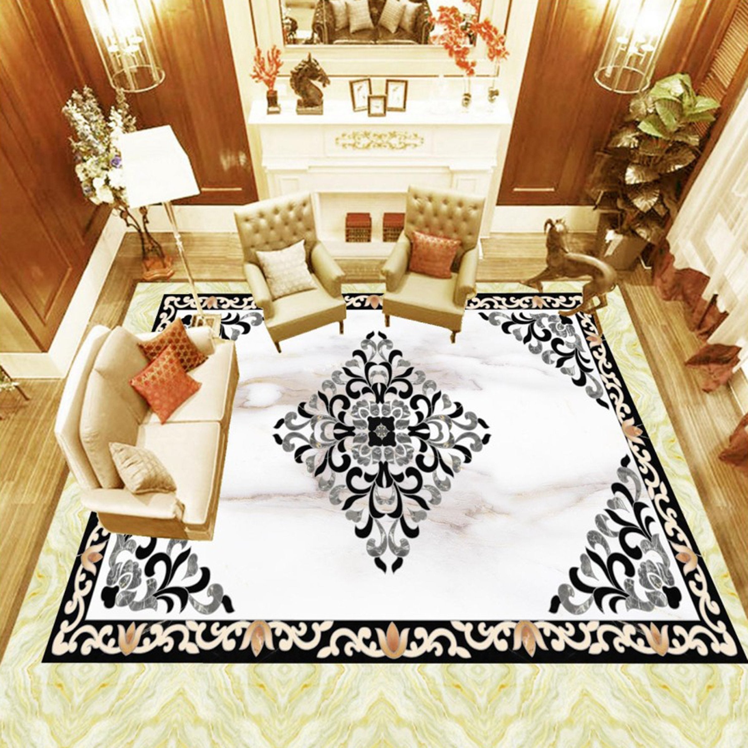 3D Black Marble Pattern WG404 Floor Mural Wallpaper AJ Wallpaper 2