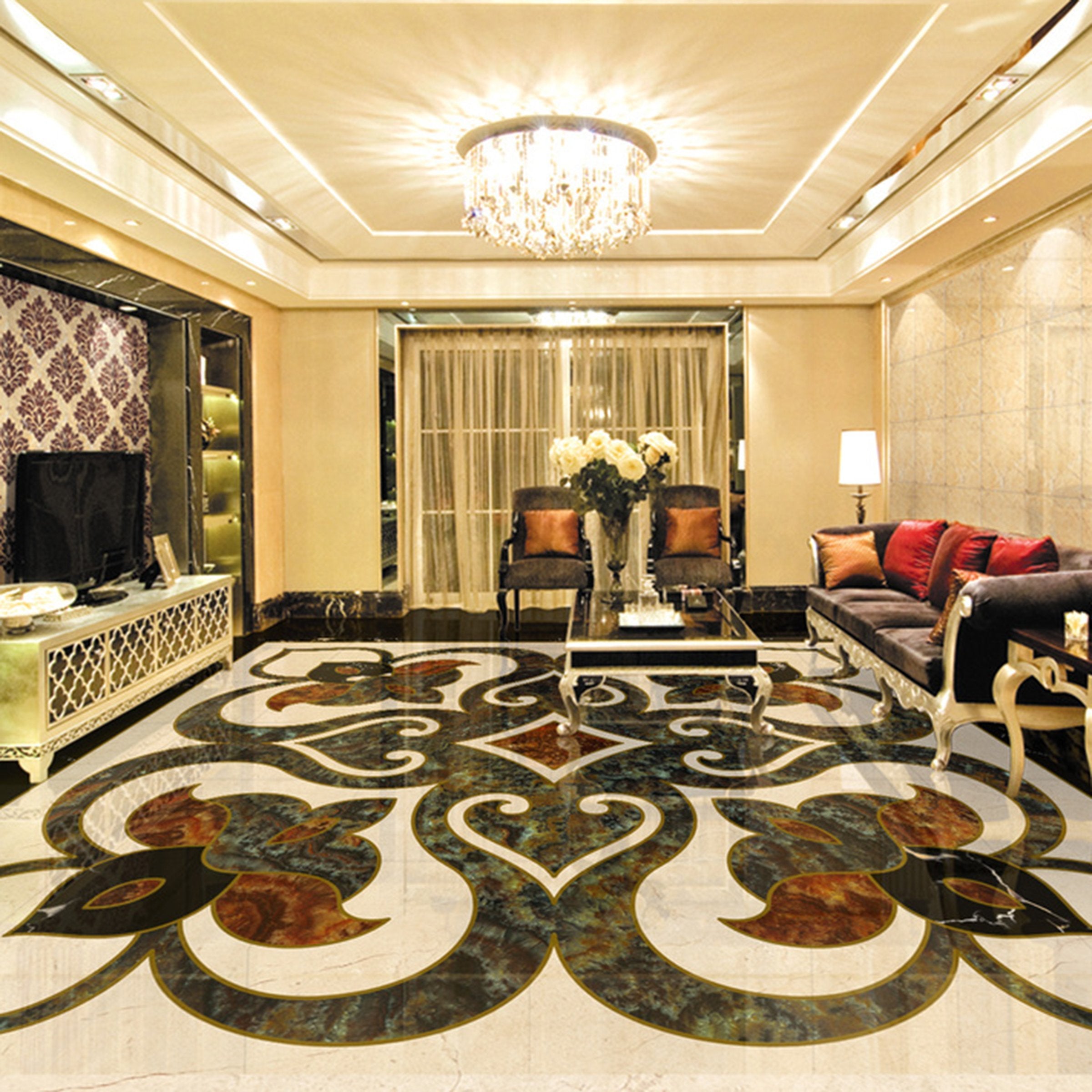 3D Black Pattern WG556 Floor Mural Wallpaper AJ Wallpaper 2