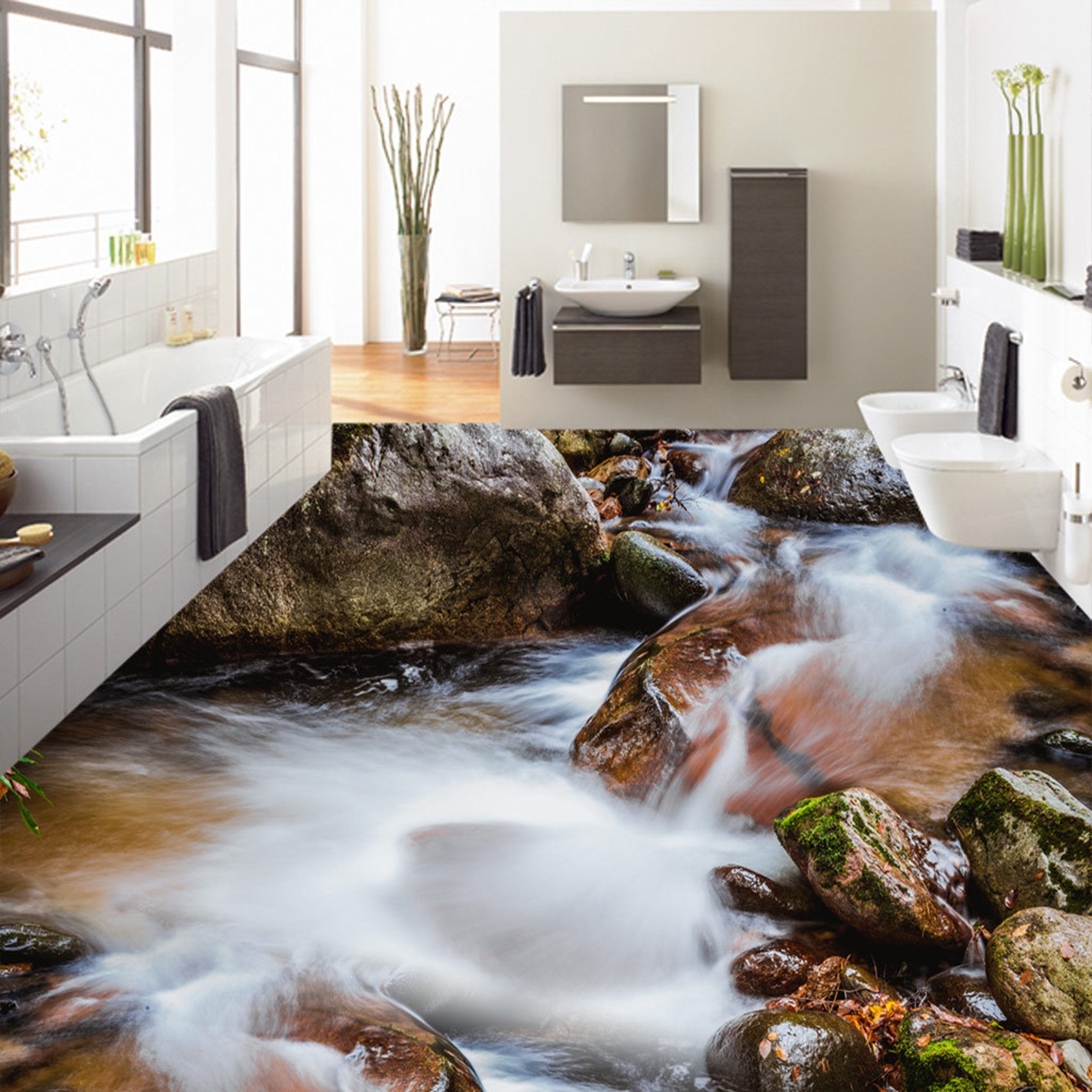 3D Stone River Water WG428 Floor Mural Wallpaper AJ Wallpaper 2
