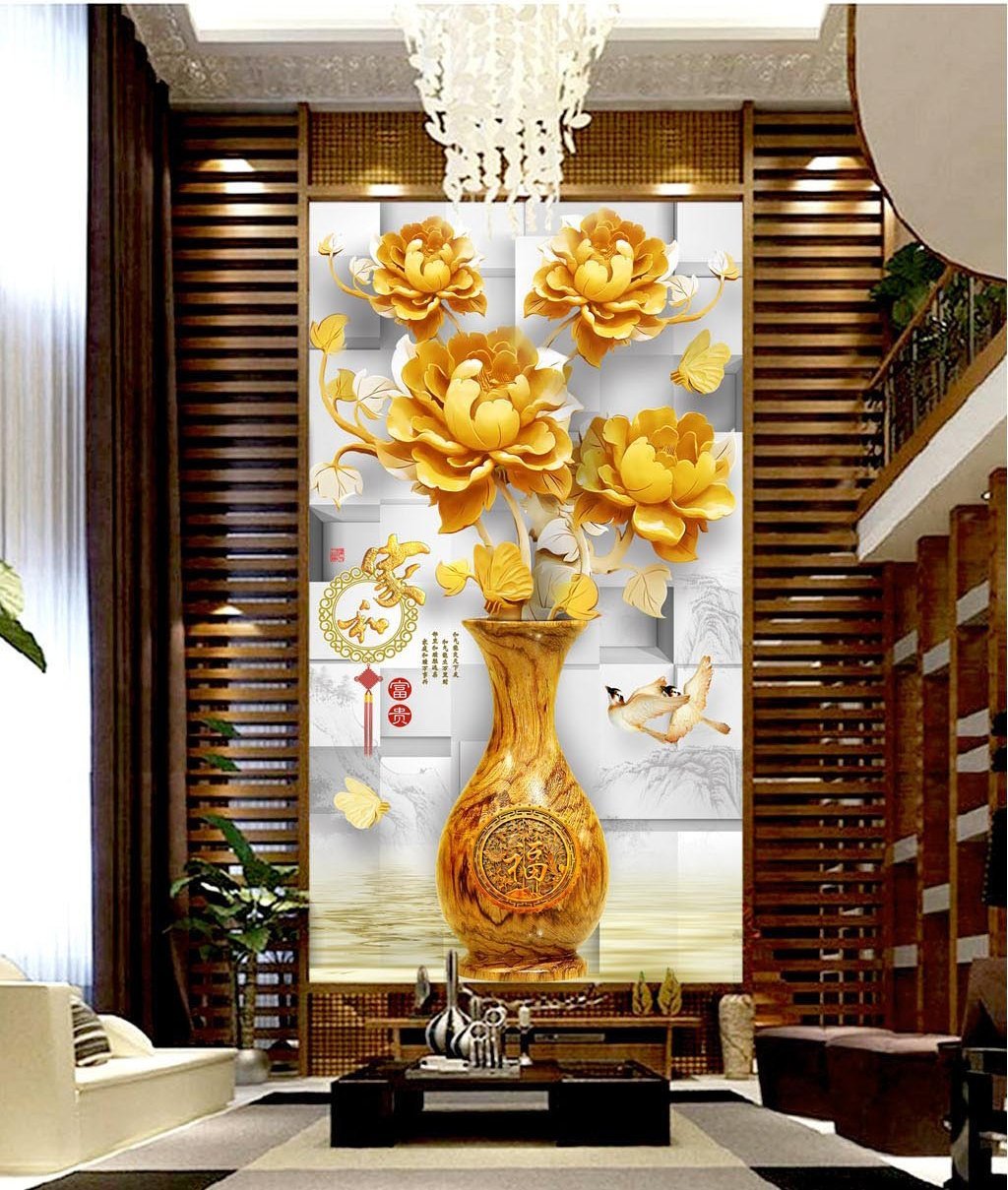 3D Golden Flowers 492 Wall Murals Wallpaper AJ Wallpaper 2