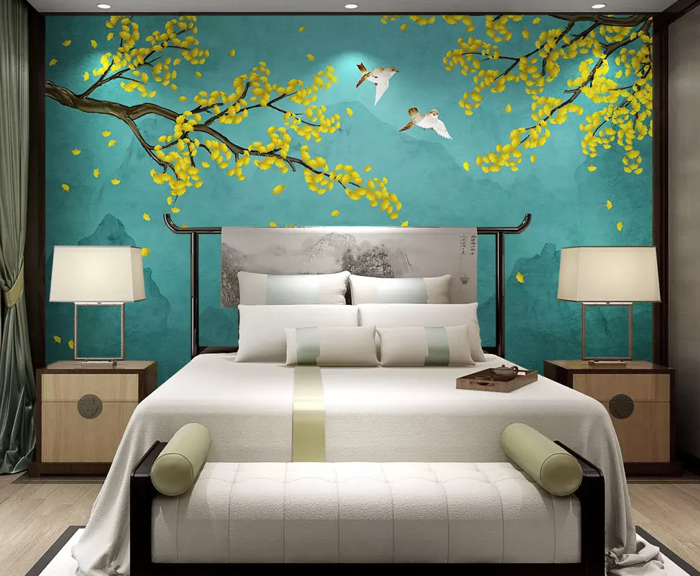 3D Leaves Falling Bird 420 Wallpaper AJ Wallpaper 2