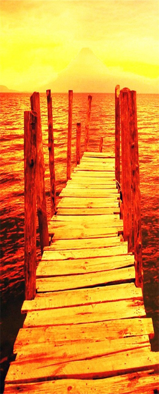 3D the wooden bridge sea dusk door mural Wallpaper AJ Wallpaper