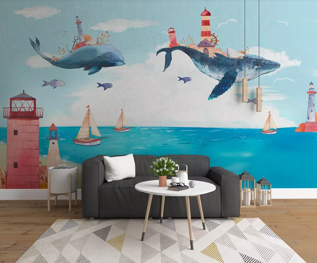 3D Whale Lighthouse 226 Wallpaper AJ Wallpaper 2