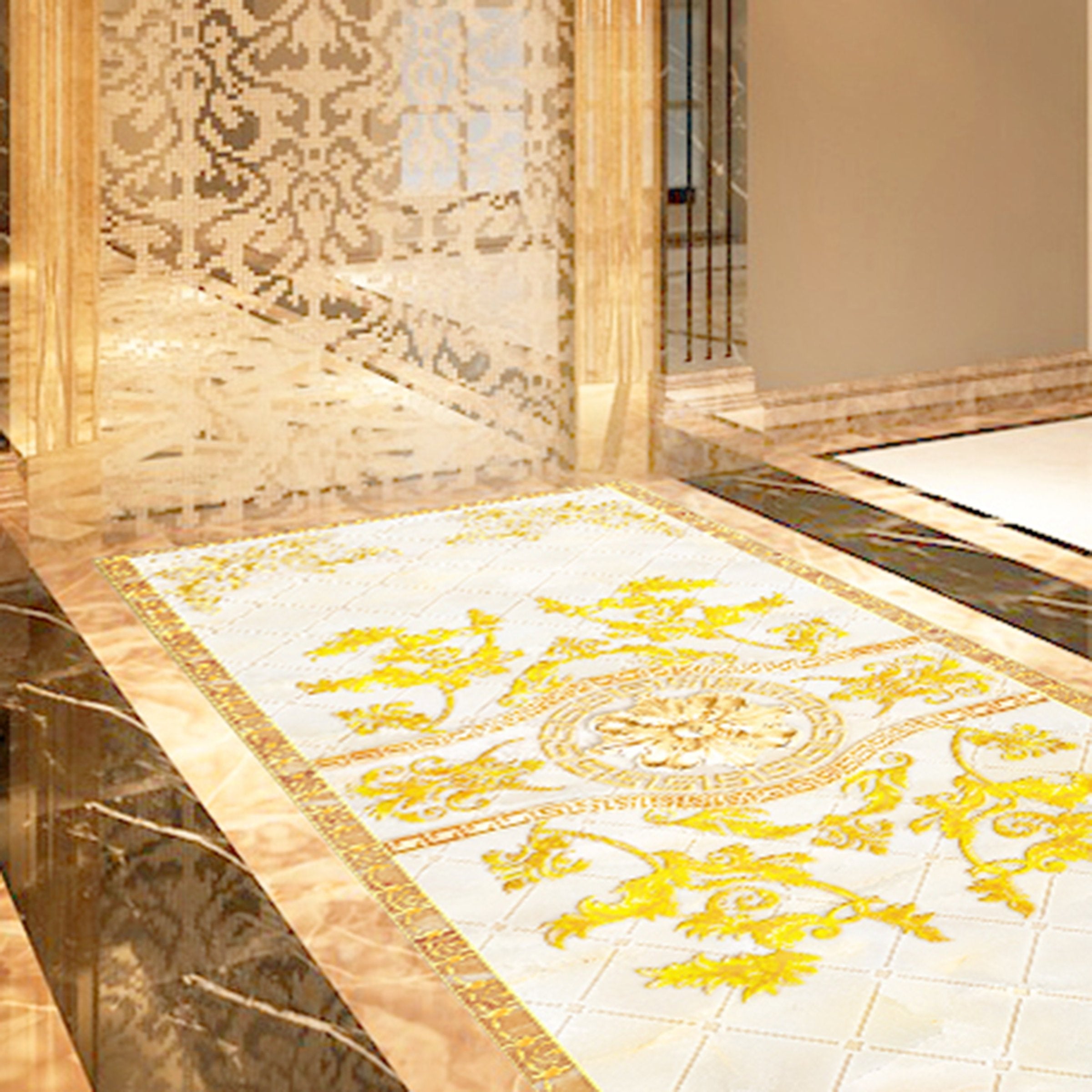 3D Golden Marble Pattern WG650 Floor Mural Wallpaper AJ Wallpaper 2