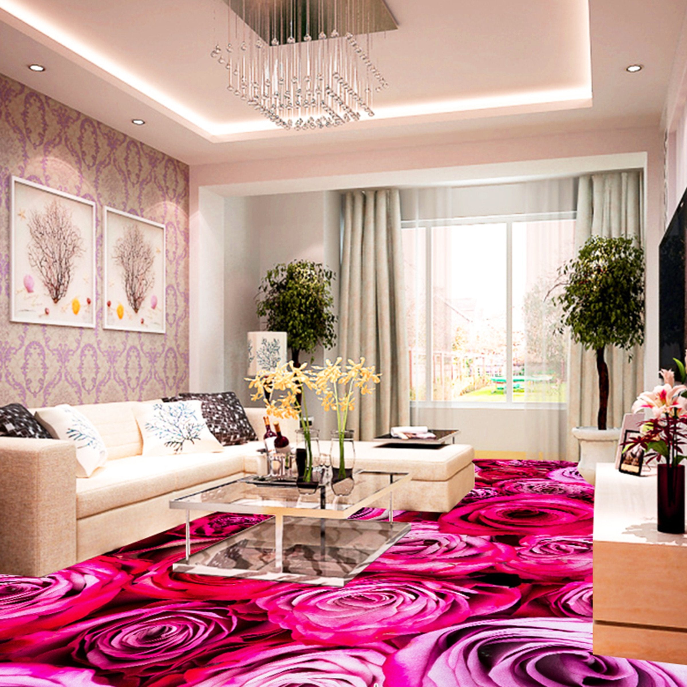 3D Pink Flowers WG065 Floor Mural Wallpaper AJ Wallpaper 2