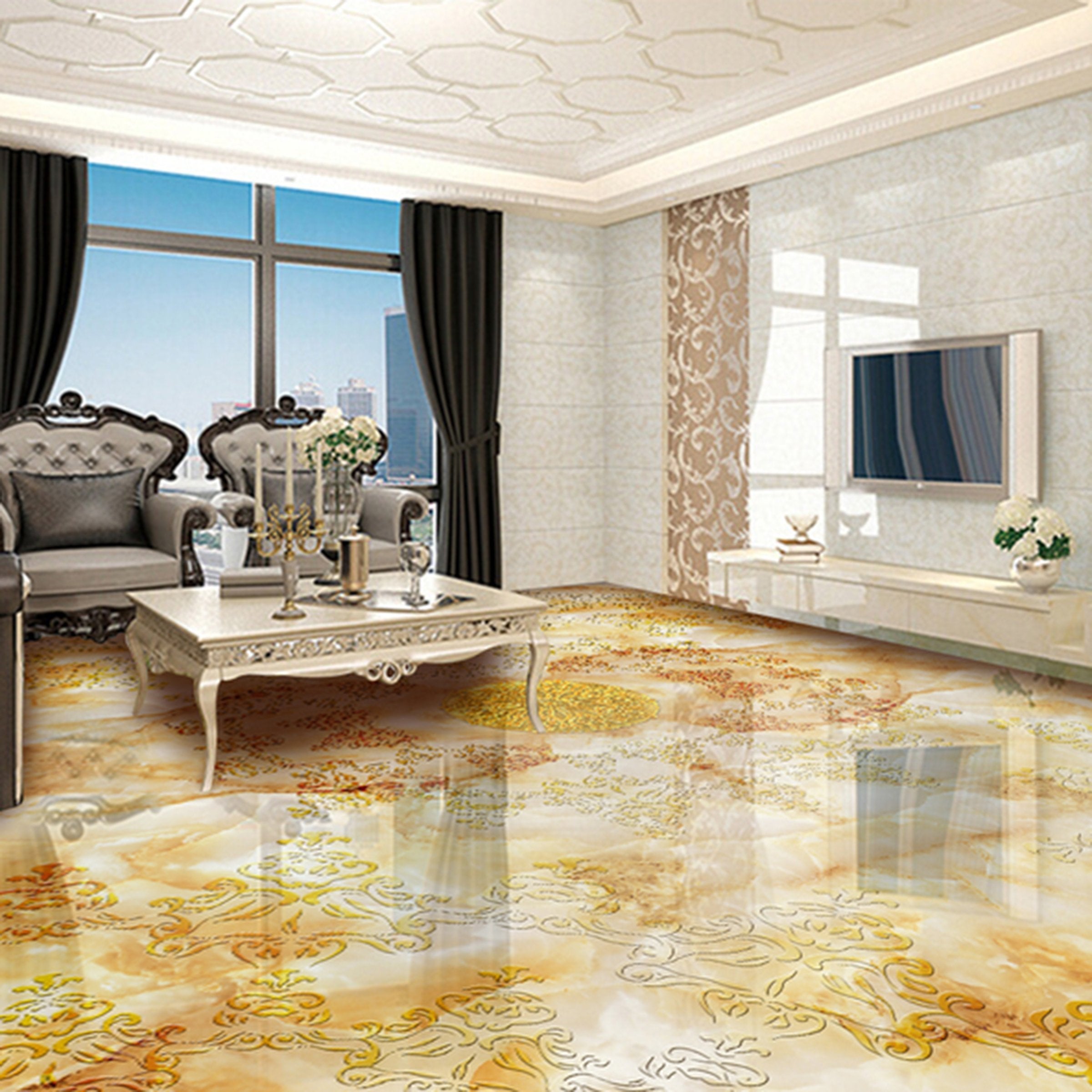 3D Yellow Pattern WG043 Floor Mural Wallpaper AJ Wallpaper 2