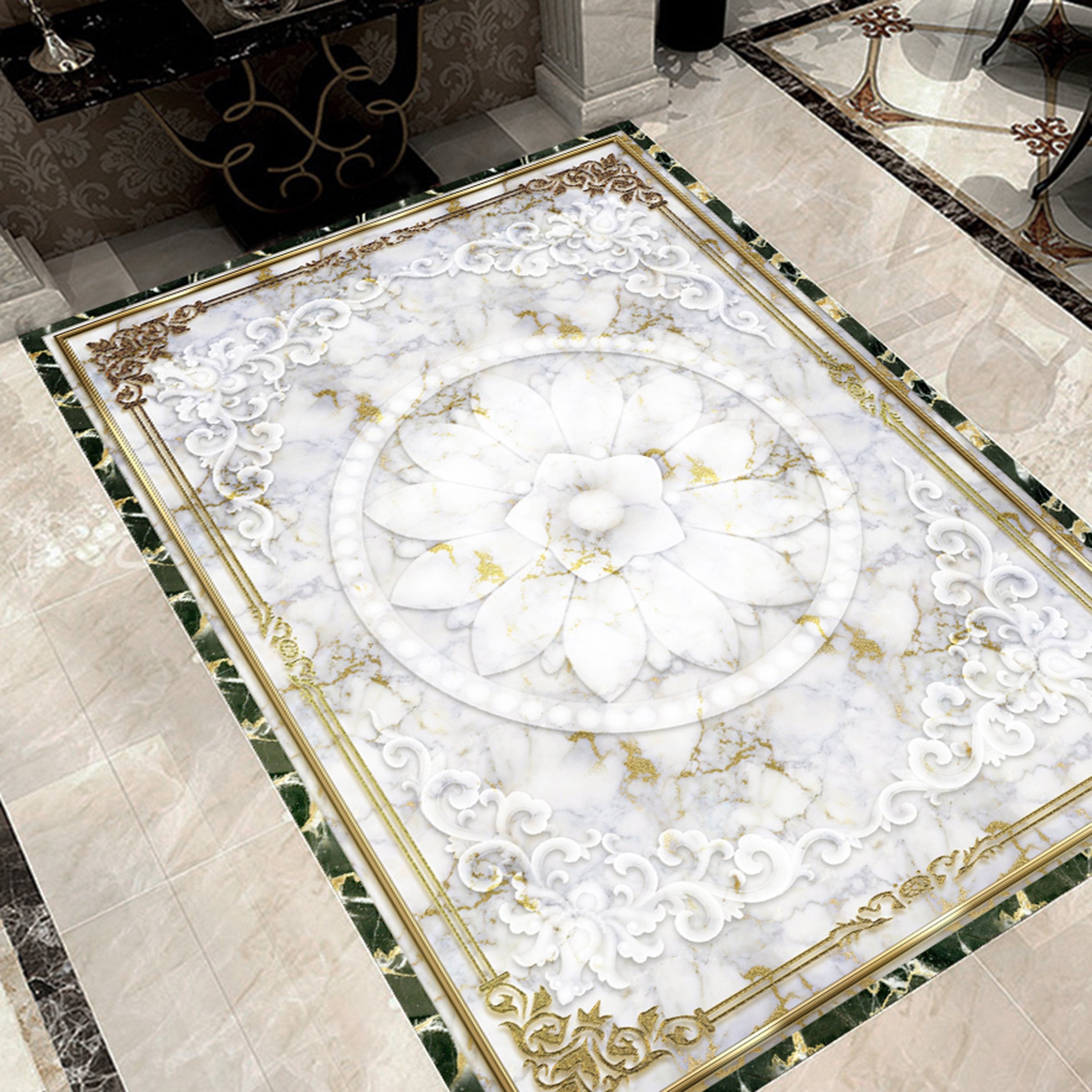 3D White Flowers WG235 Floor Mural Wallpaper AJ Wallpaper 2