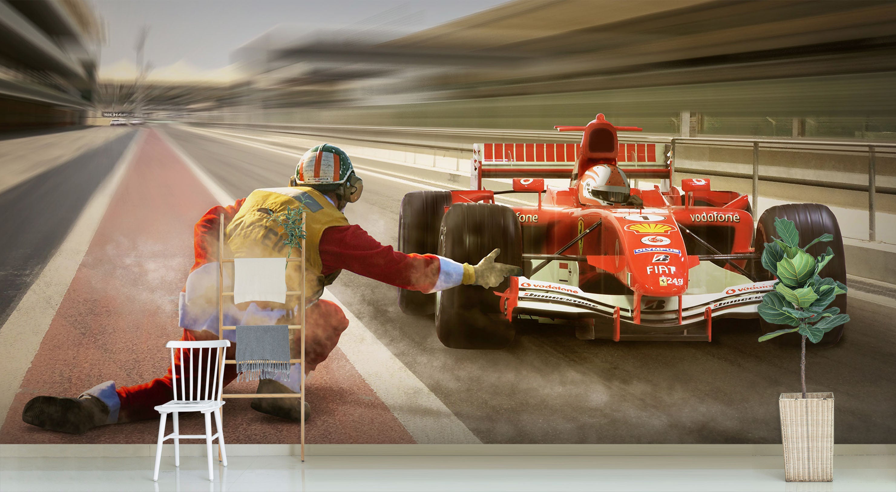 3D Orange Racing 187 Vehicle Wall Murals