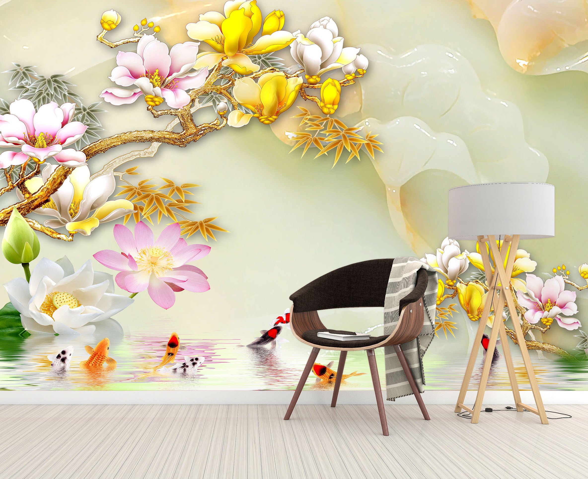 3D Golden Flowers 1633 Wall Murals