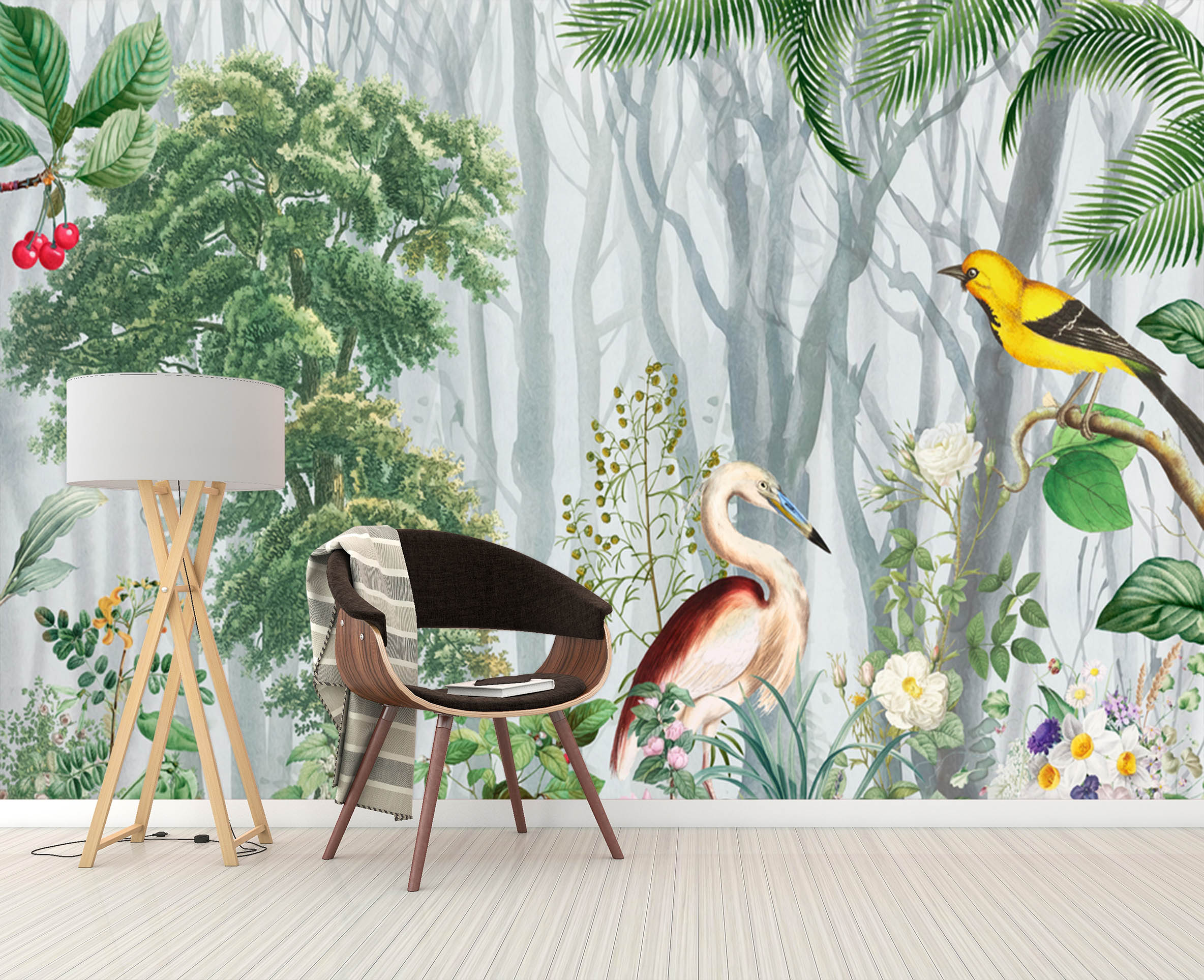 3D Cherry Bird 1550 Wall Murals