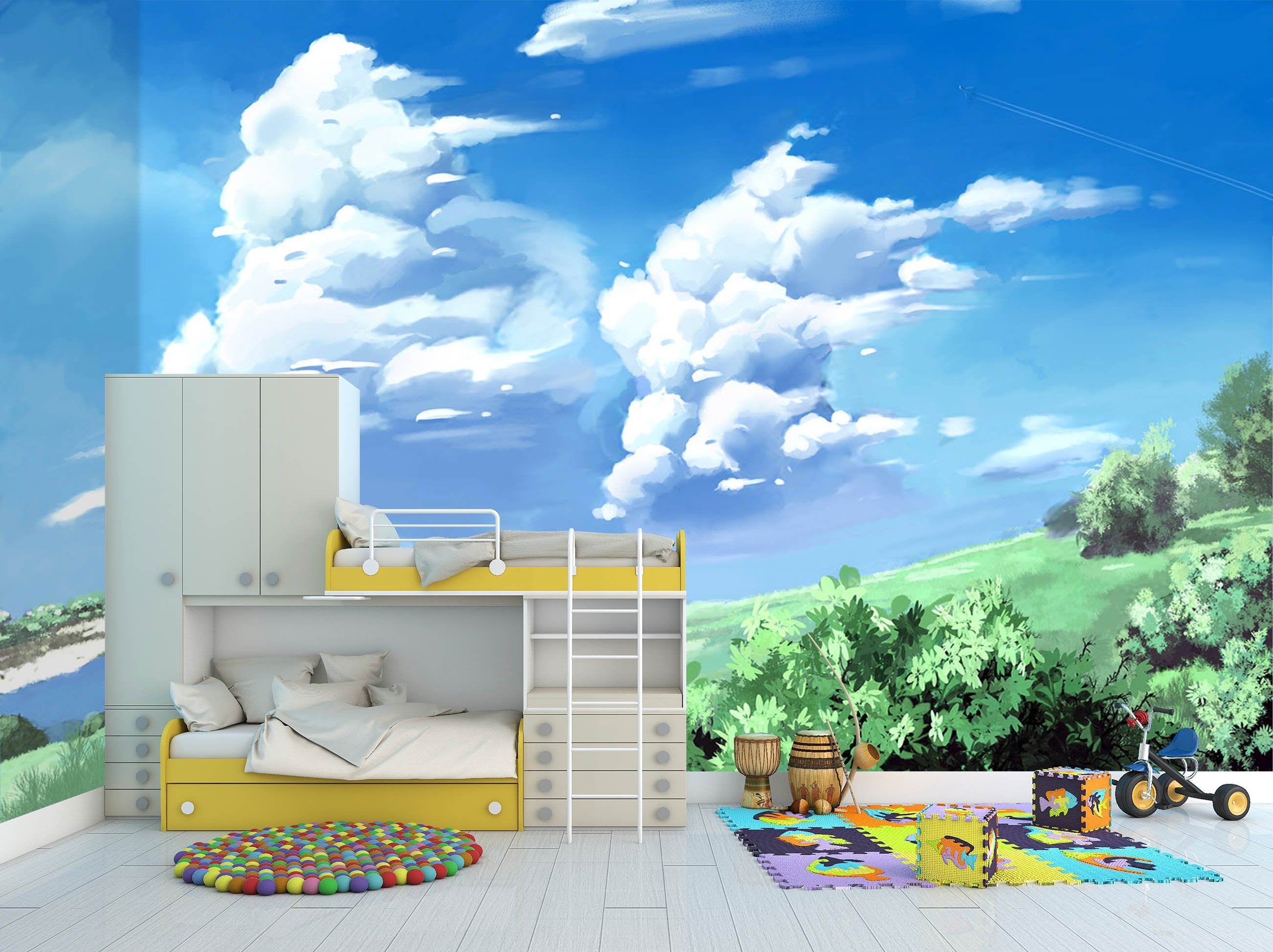 3D Lawn White Clouds 462 Wallpaper AJ Wallpaper 2