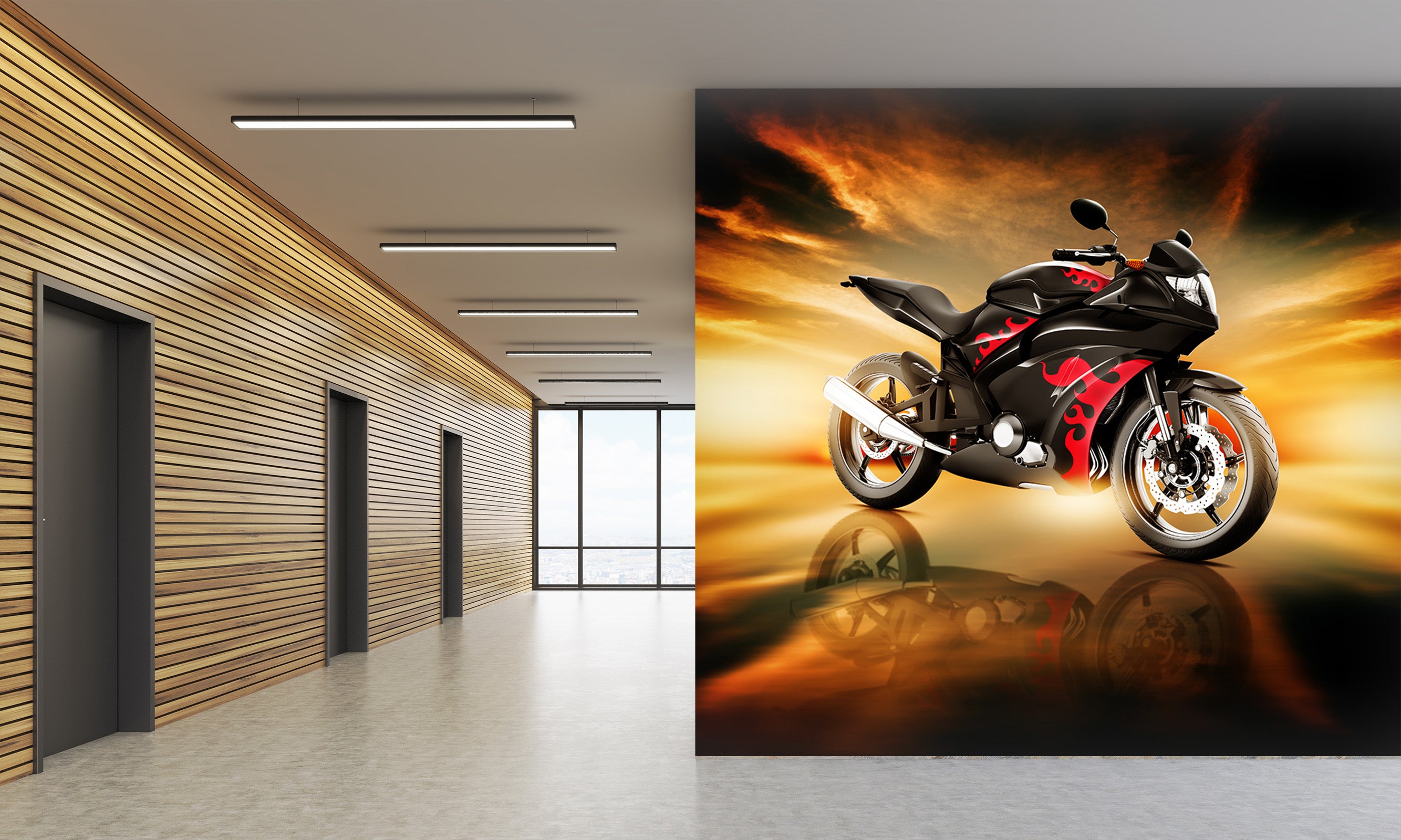 3D Sunset Motorcycle 030 Vehicle Wall Murals