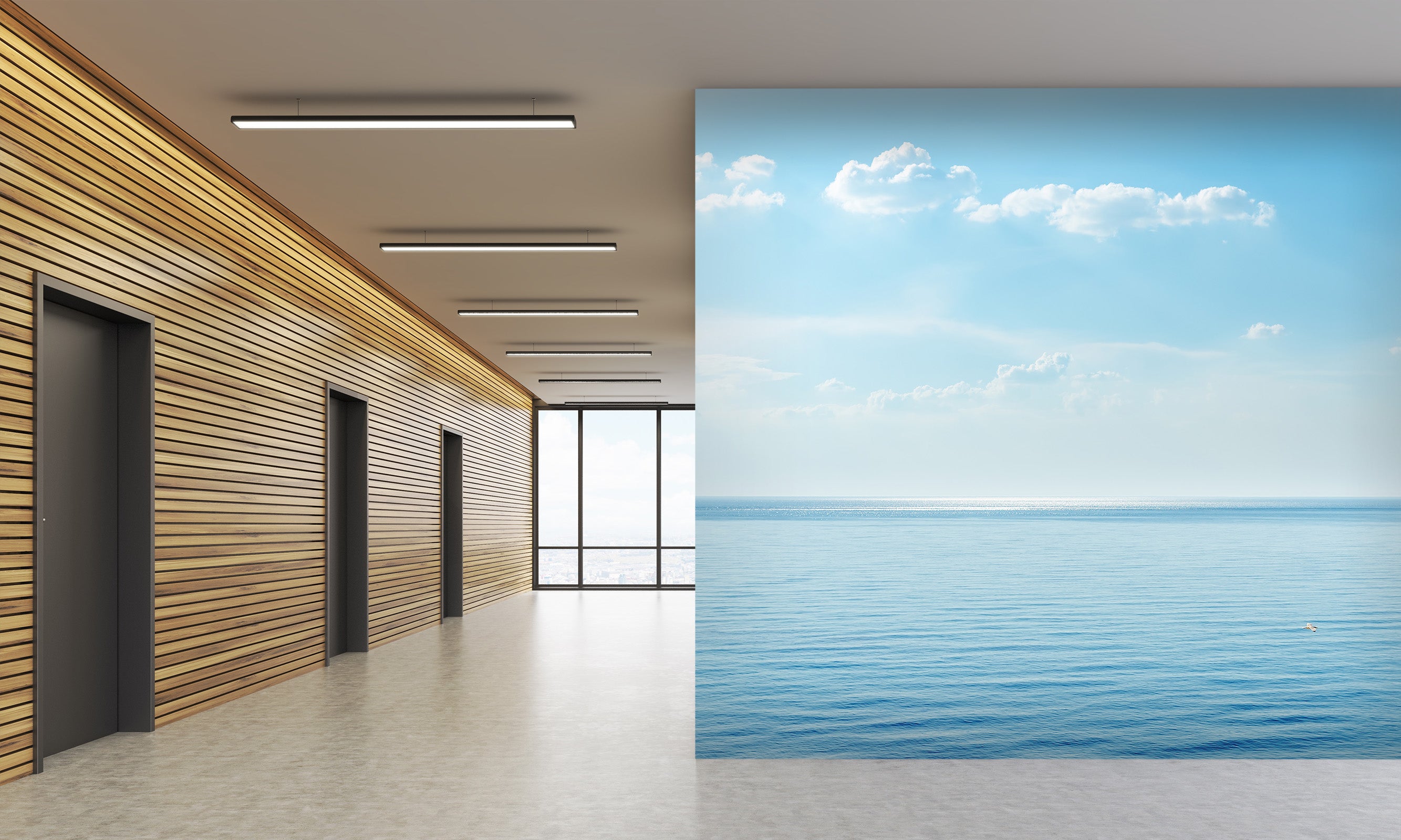 3D Blue Sea Clouds 024 Wall Murals