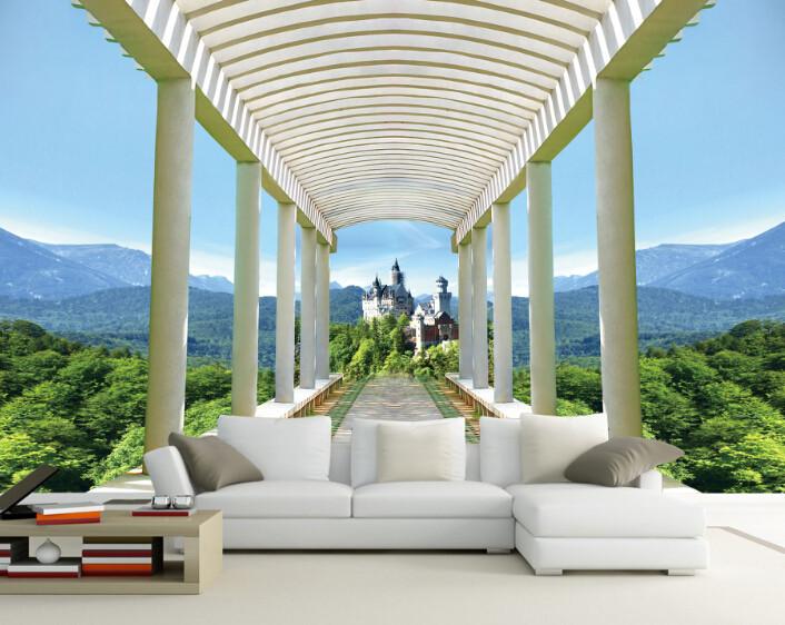 3D Corridor Mountain Blue Sky Wallpaper AJ Wallpaper 1