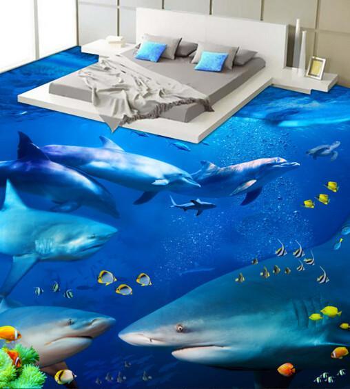 3D Sea Fish Group Floor Mural Wallpaper AJ Wallpaper 2