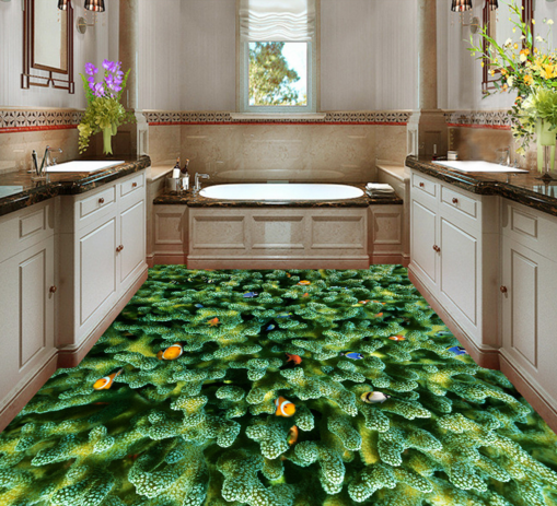 3D Green Coral Floor Mural Wallpaper AJ Wallpaper 2