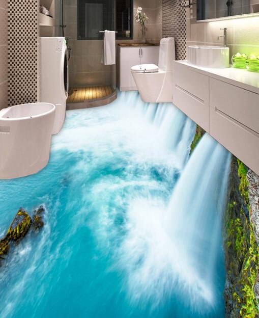 3D Rushing Waterfalls Floor Mural Wallpaper AJ Wallpaper 2