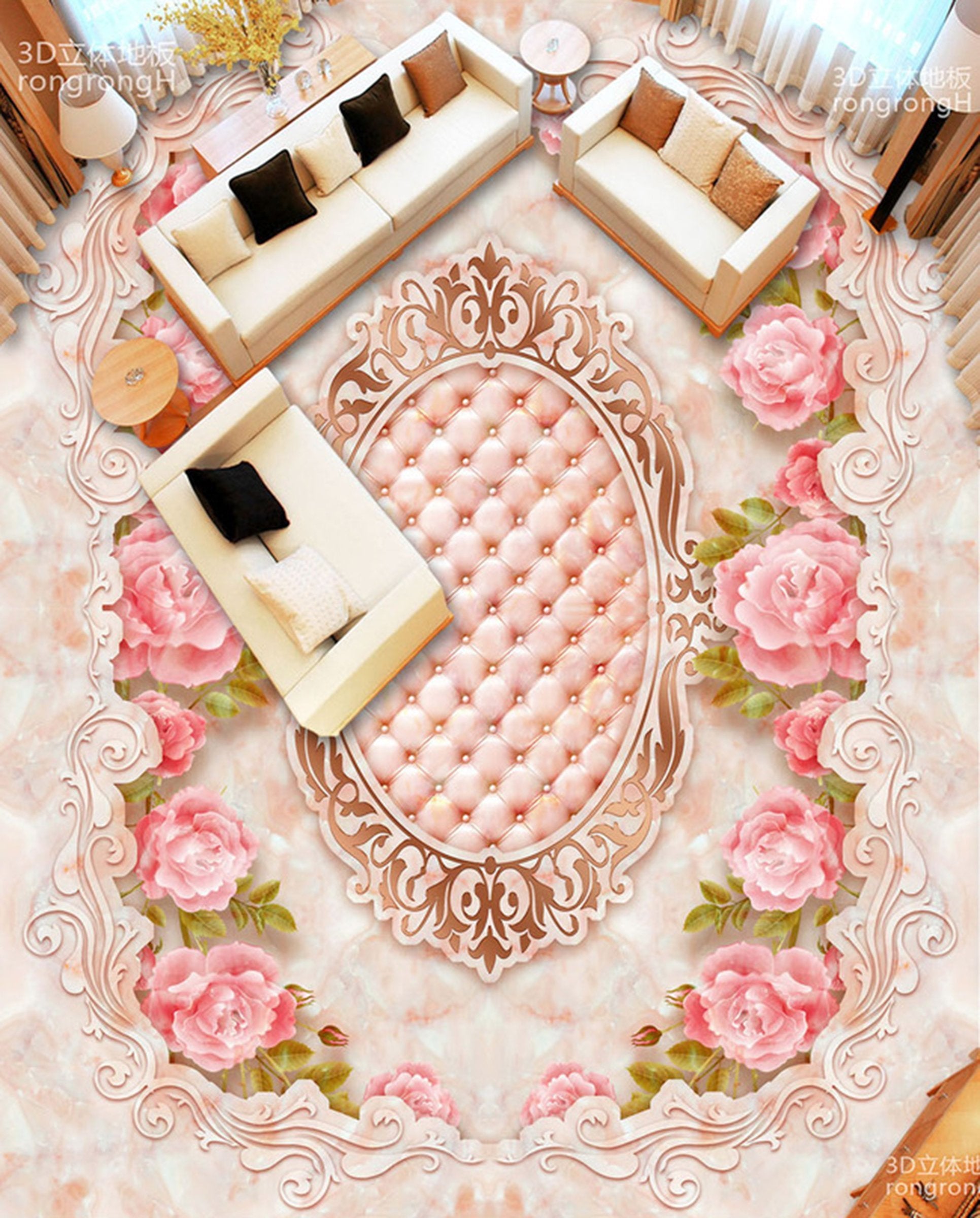 3D Pink Flowers WG031 Floor Mural Wallpaper AJ Wallpaper 2