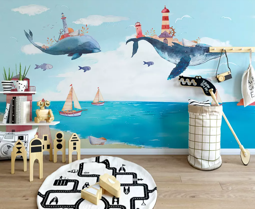 3D Whale Lighthouse 226 Wallpaper AJ Wallpaper 2