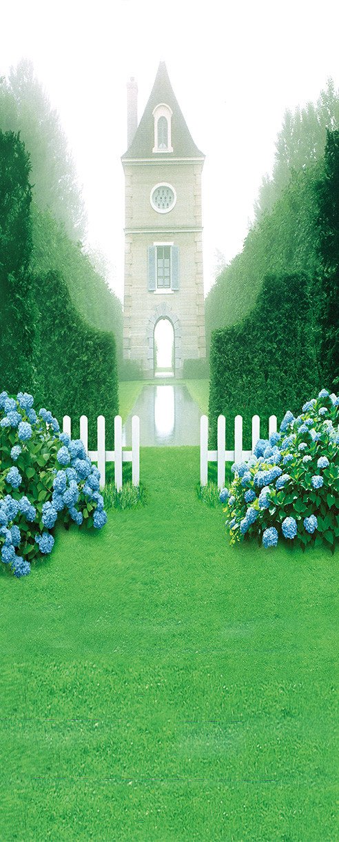 3D tower grassland flowers door mural Wallpaper AJ Wallpaper