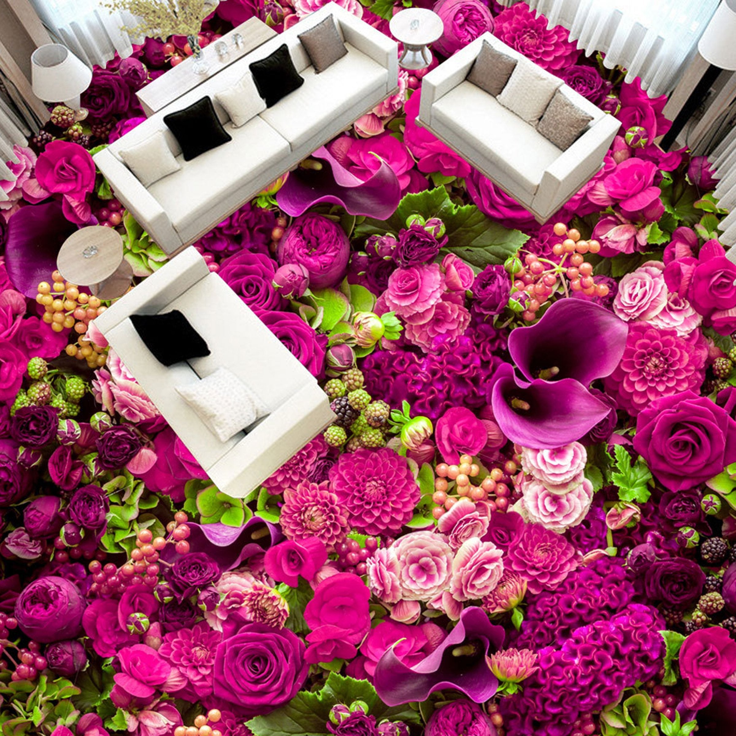3D Purple Flowers WG191 Floor Mural Wallpaper AJ Wallpaper 2