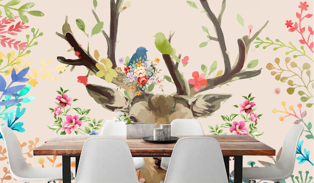 3D Green Bird Deer WG220 Wall Murals