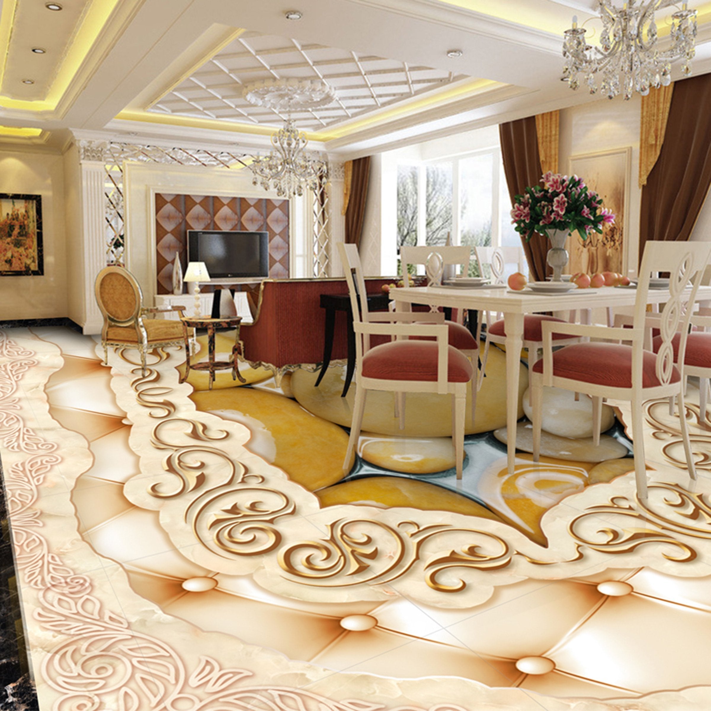 3D Yellow Stone WG048 Floor Mural Wallpaper AJ Wallpaper 2