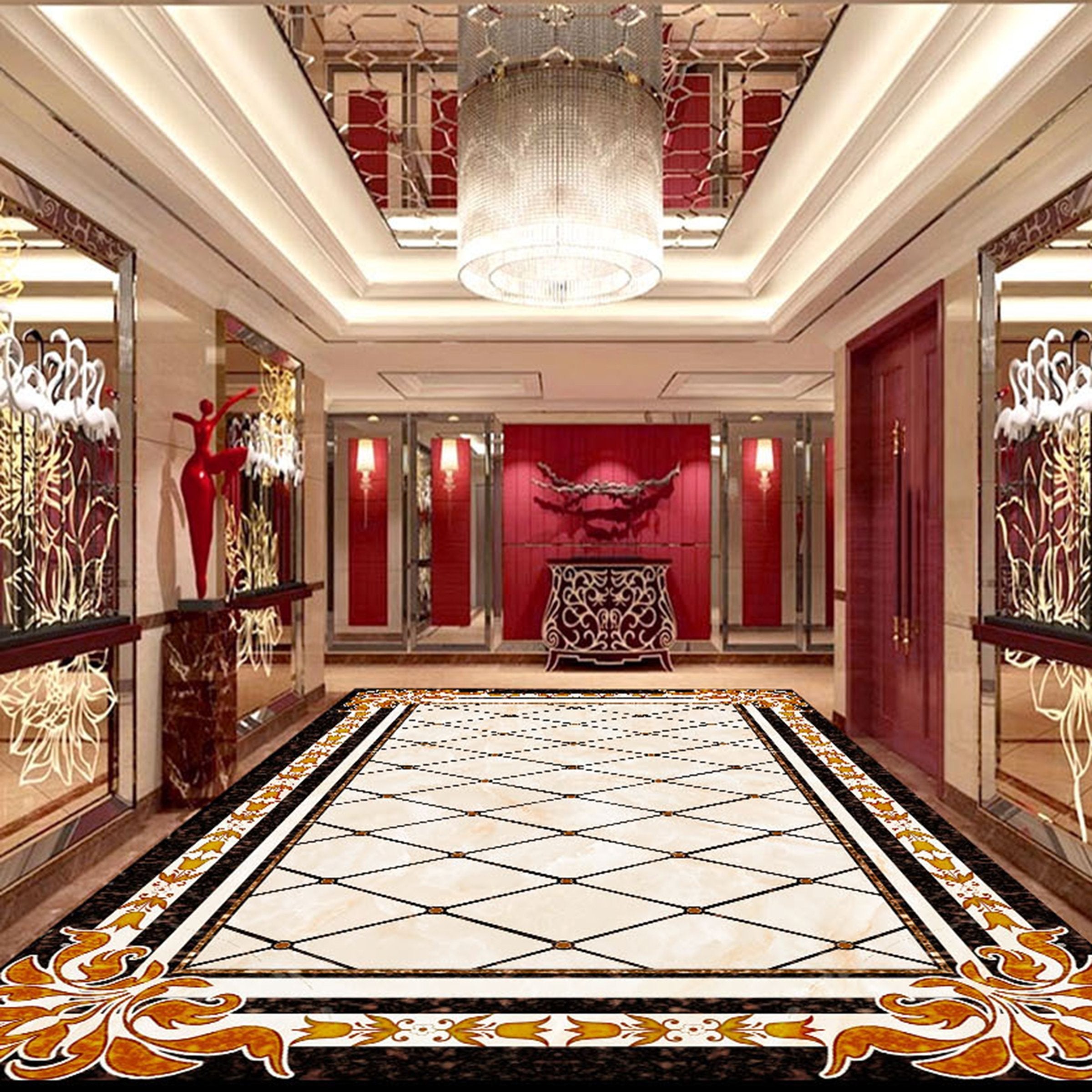 3D Marble Rectangular Lace WG613 Floor Mural Wallpaper AJ Wallpaper 2