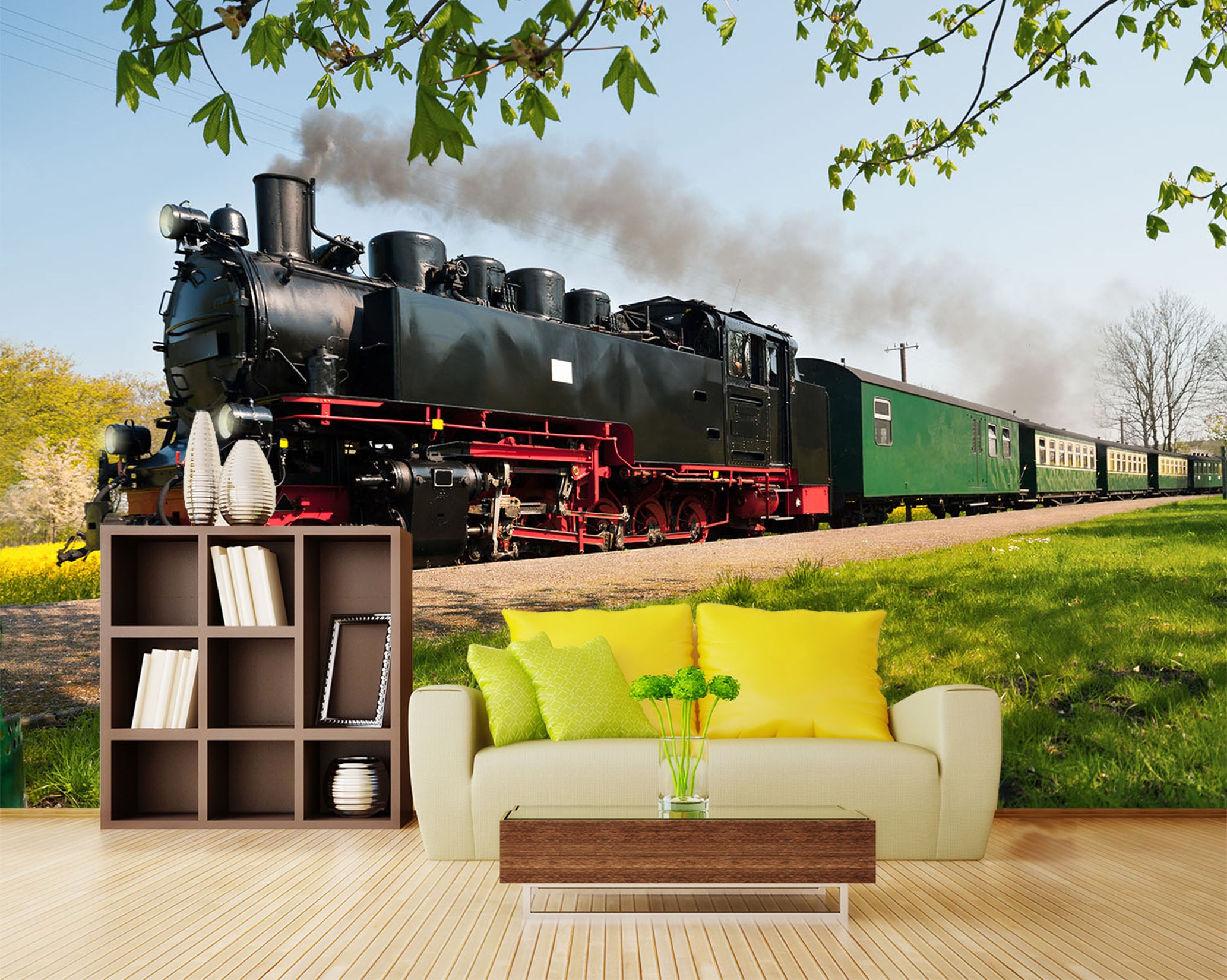 3D Tree Train Smoke 159 Vehicle Wall Murals