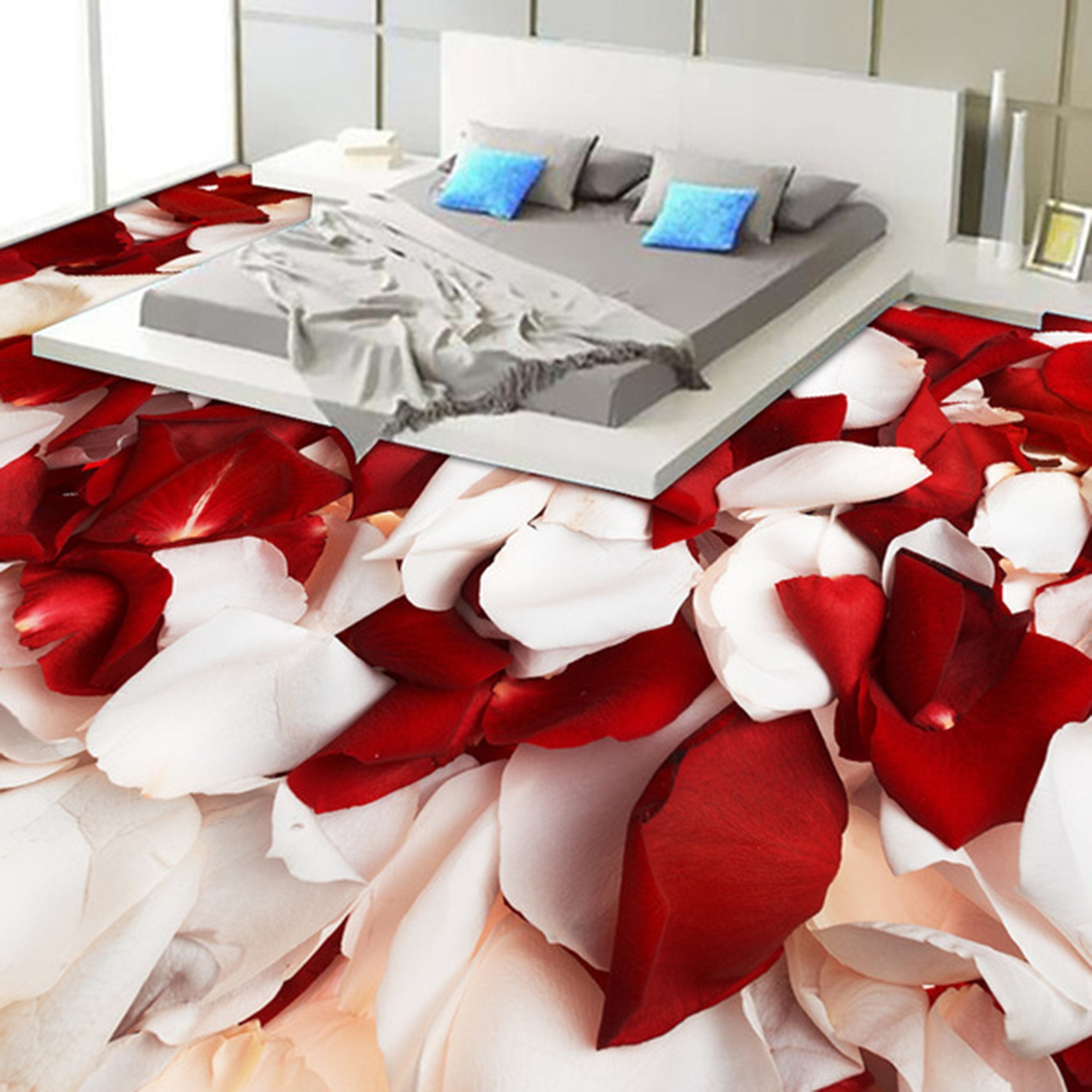 3D White Red Petals WG266 Floor Mural Wallpaper AJ Wallpaper 2
