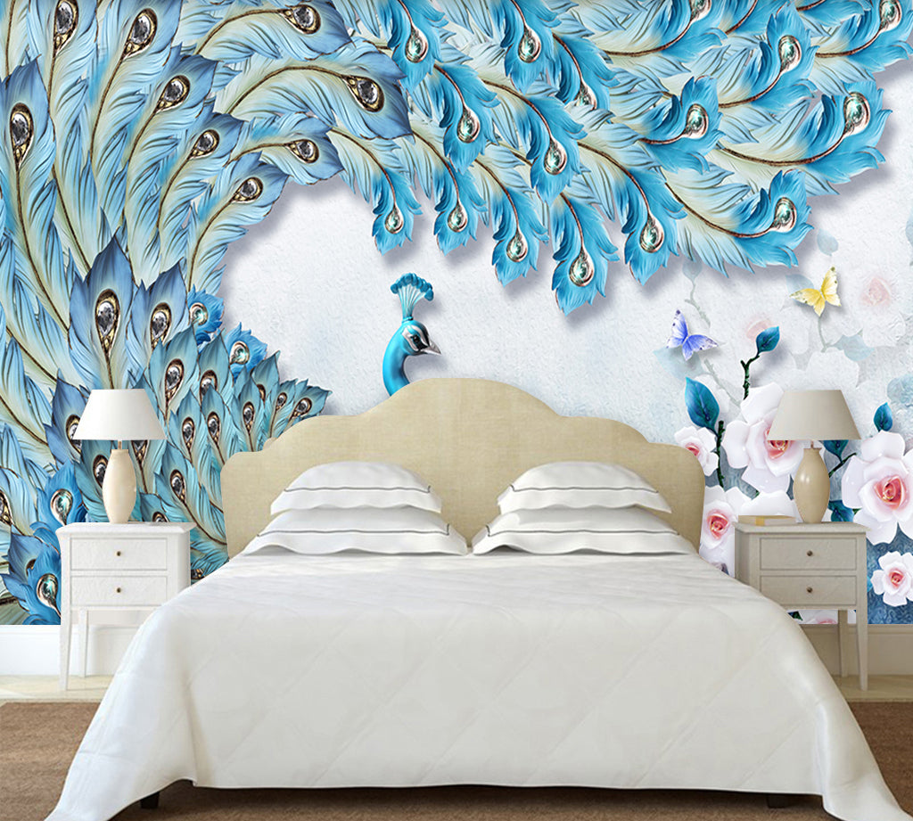 3D Peacock Flower WG255 Wall Murals