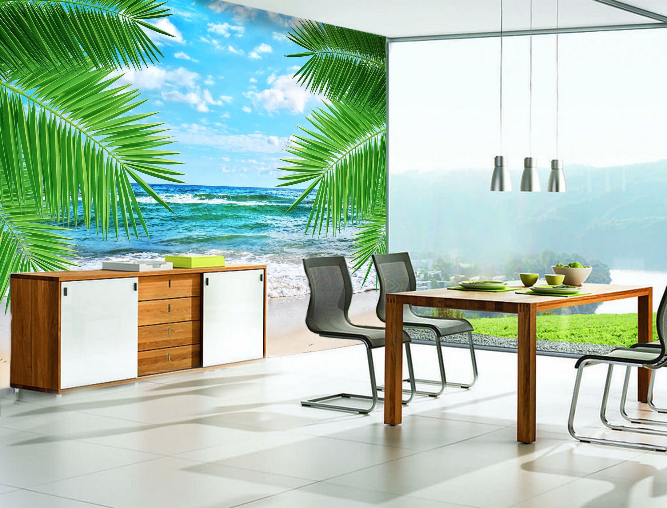 3D Sea Beach Coconut Tree 025 Wall Murals Wallpaper AJ Wallpaper 2